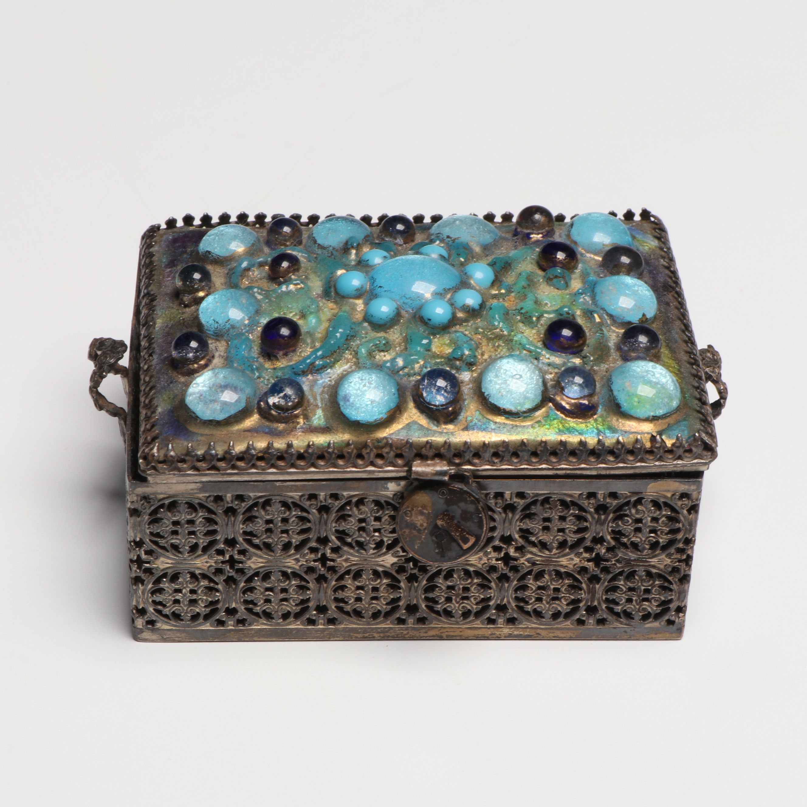 Korean Silver Inlay Iron Tobacco Box with Wood, Leather, More Decorative Boxes