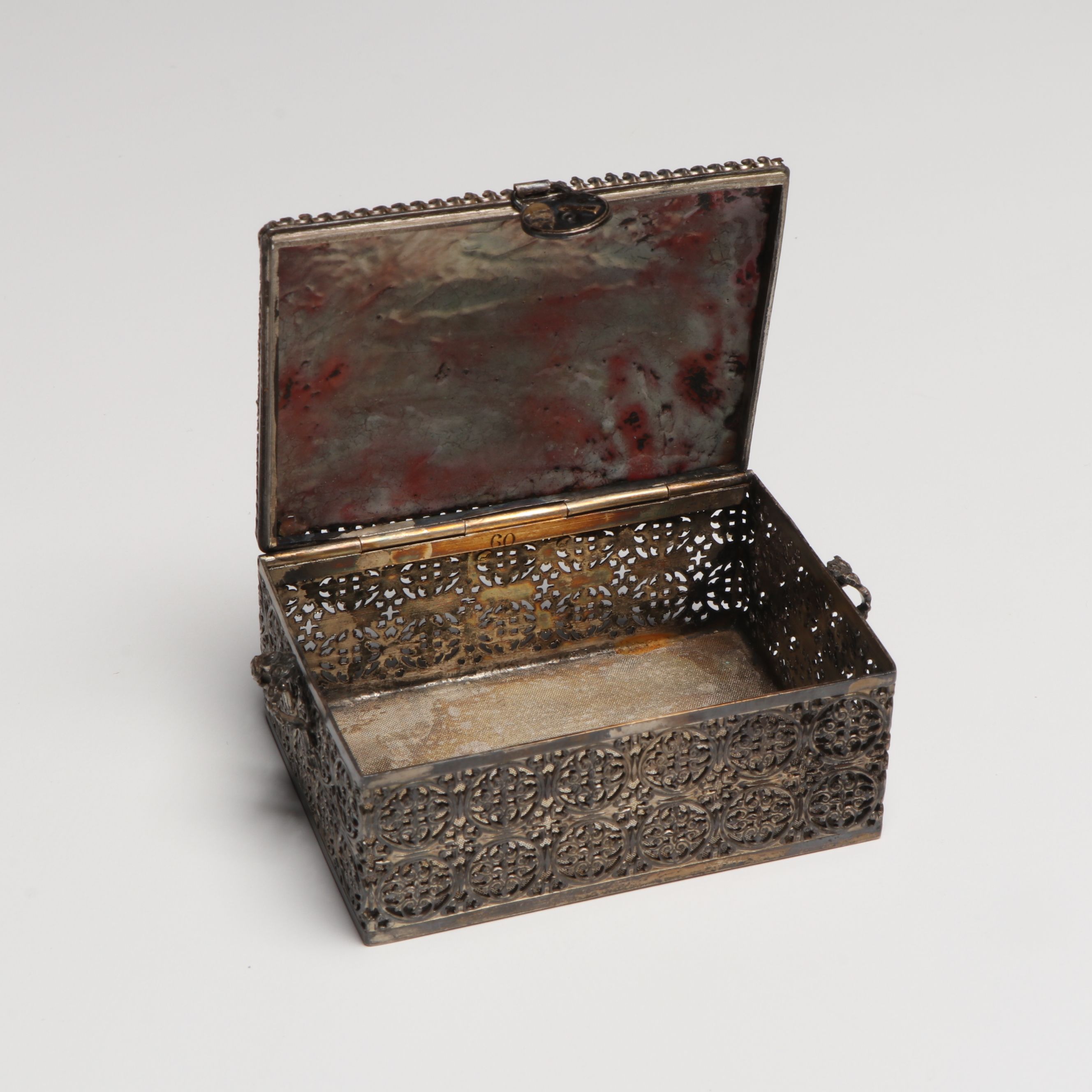 Korean Silver Inlay Iron Tobacco Box with Wood, Leather, More Decorative Boxes