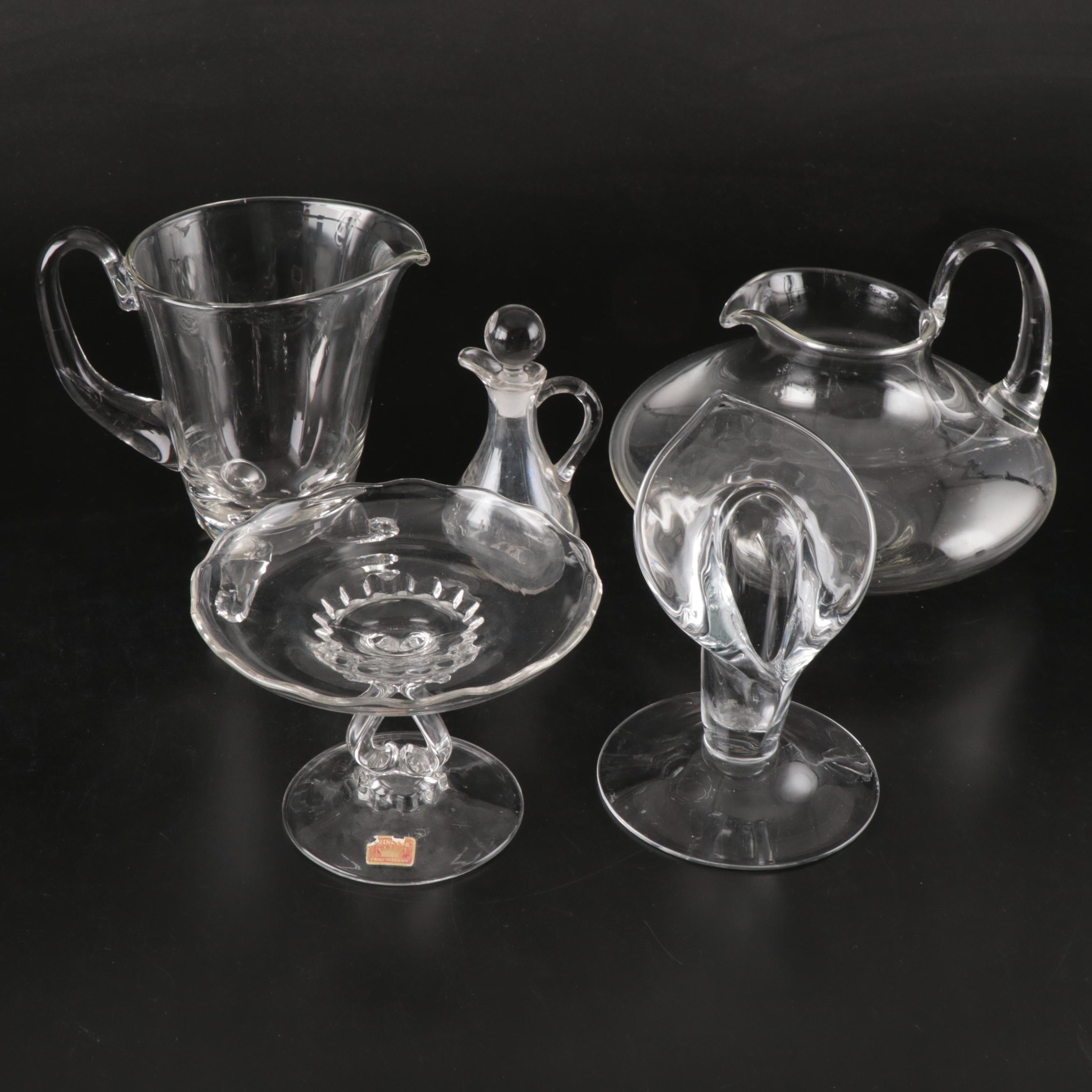 Glass Footed Pitcher, Glass Compote, Vase, and More Glass Tableware