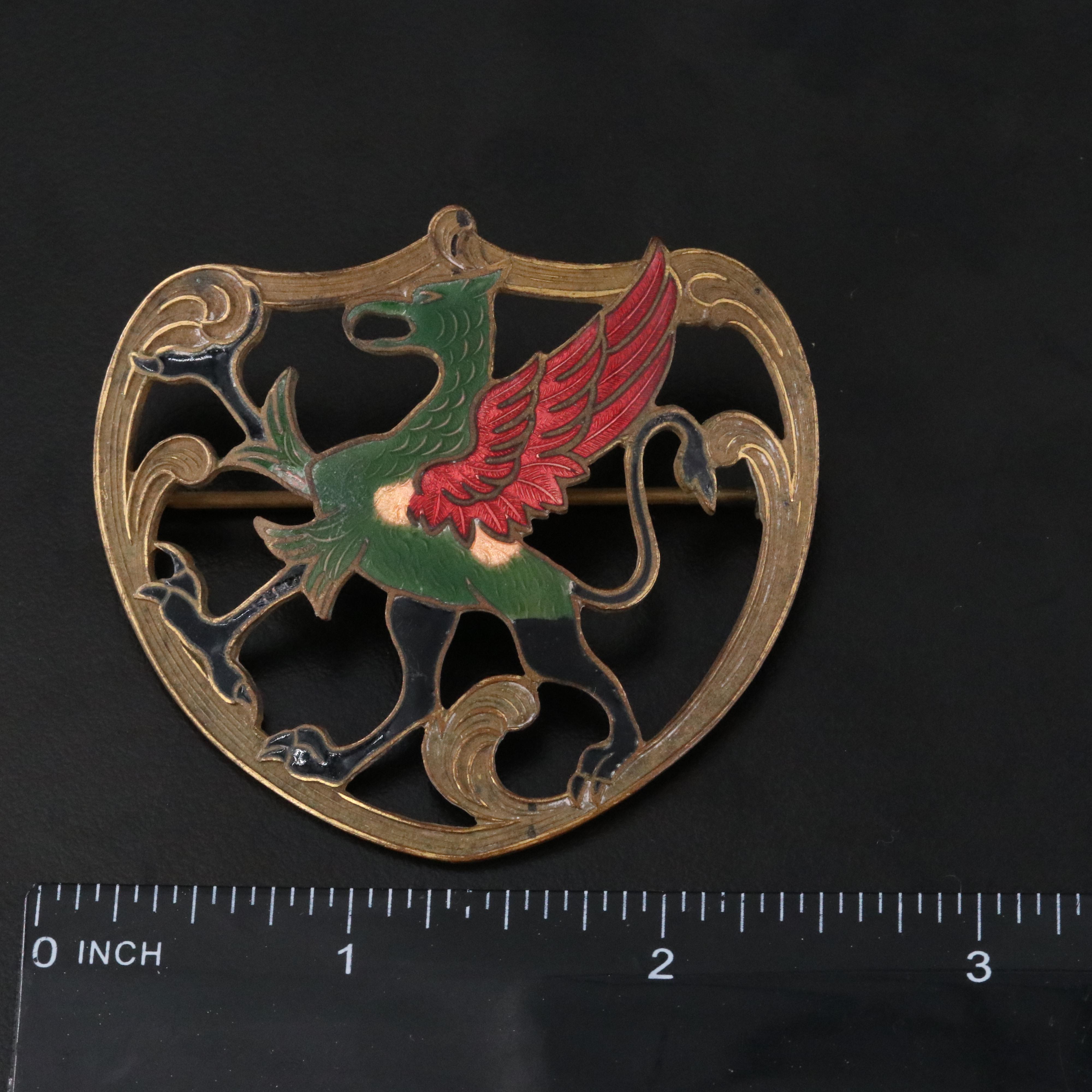 Art Nouveau Enamel Griffin Brooch, Coral Necklace & Millefiori Set