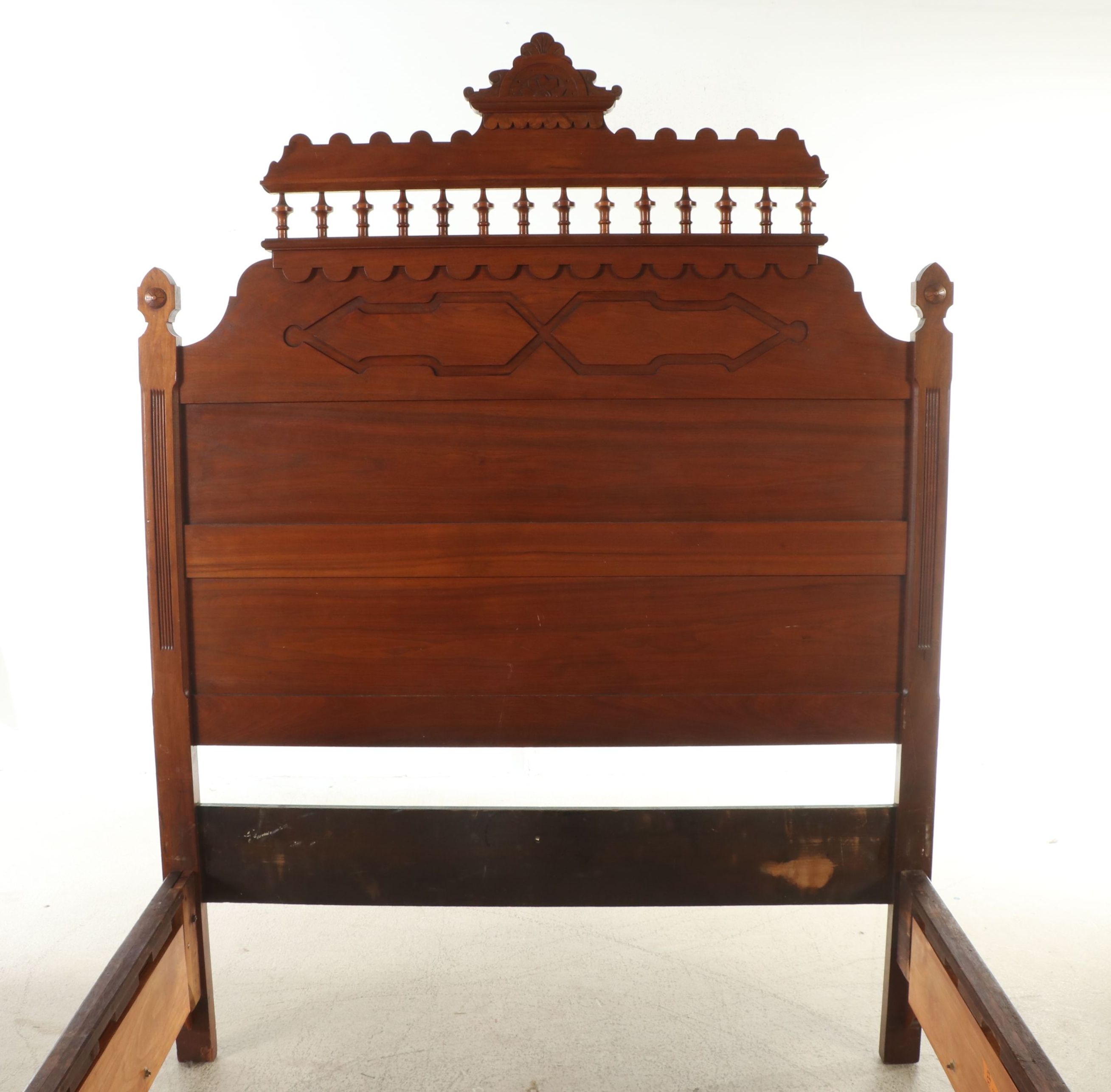 Eastlake Style Carved Walnut Bed Frame, Late 19th Century