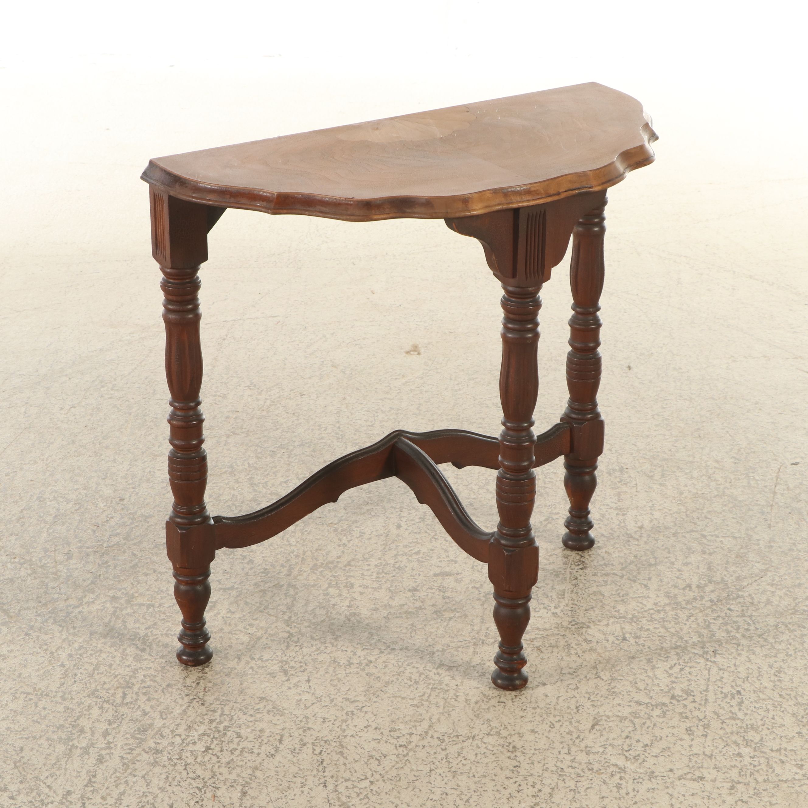 Late Victorian Style Demilune Table with Inlaid Wood Top