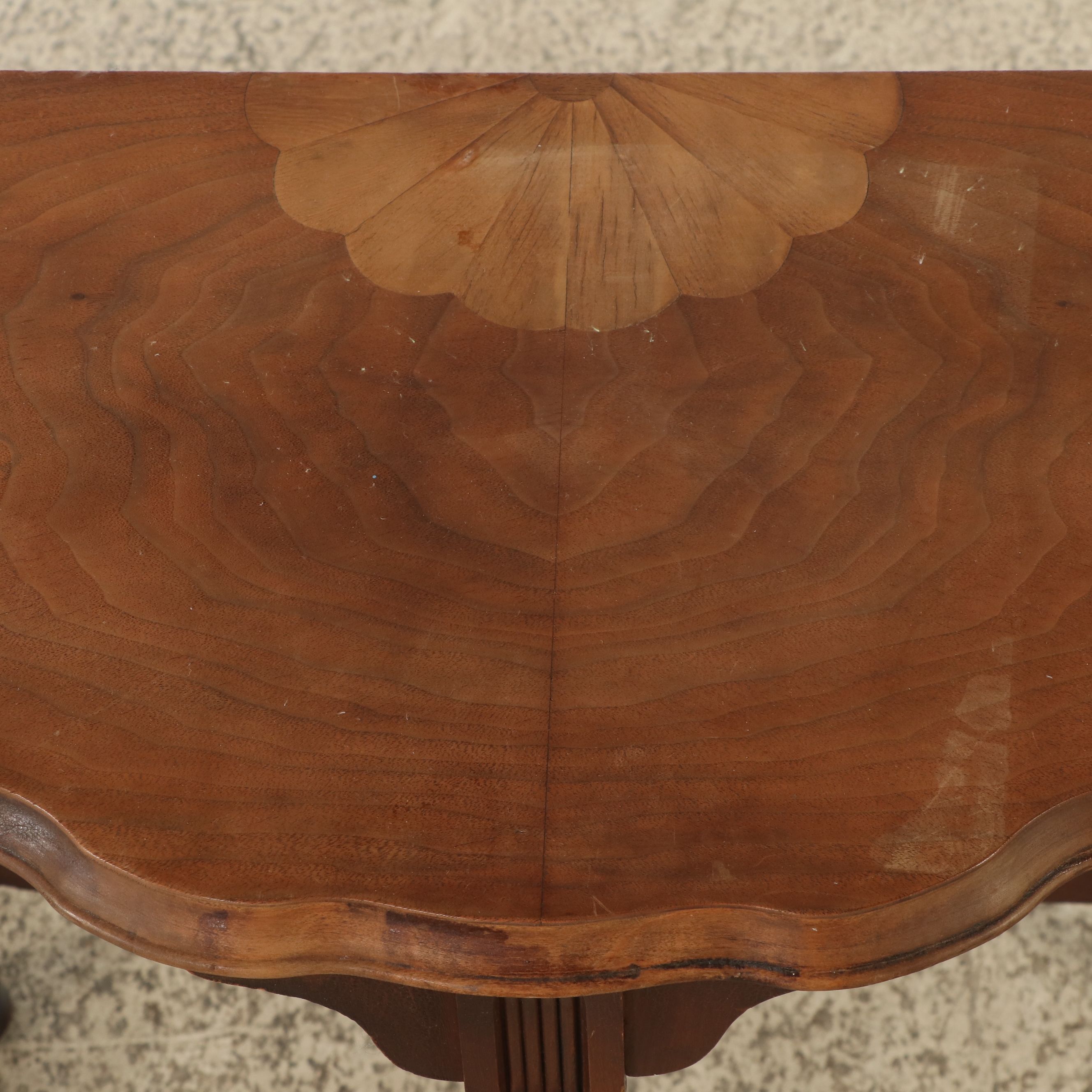 Late Victorian Style Demilune Table with Inlaid Wood Top