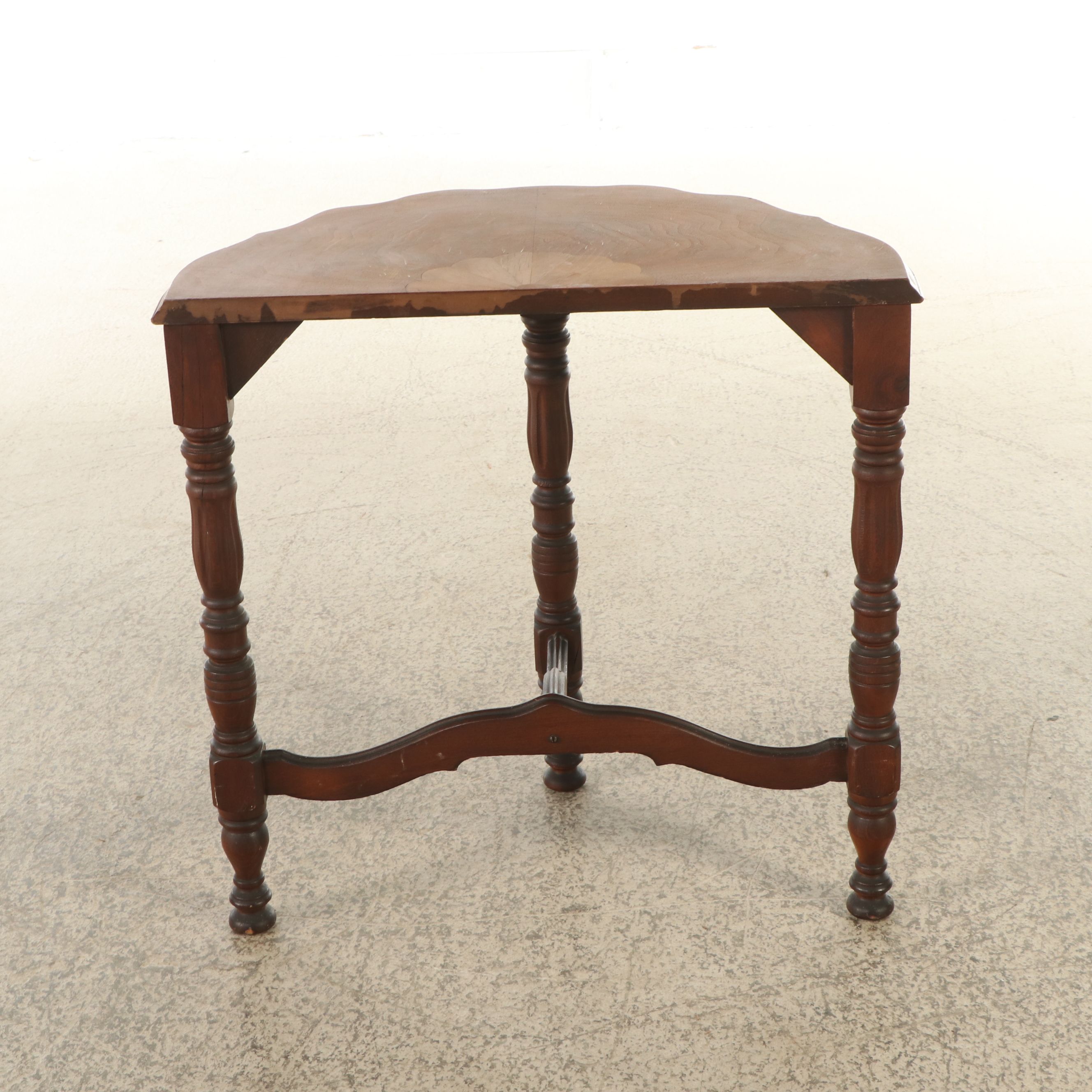 Late Victorian Style Demilune Table with Inlaid Wood Top