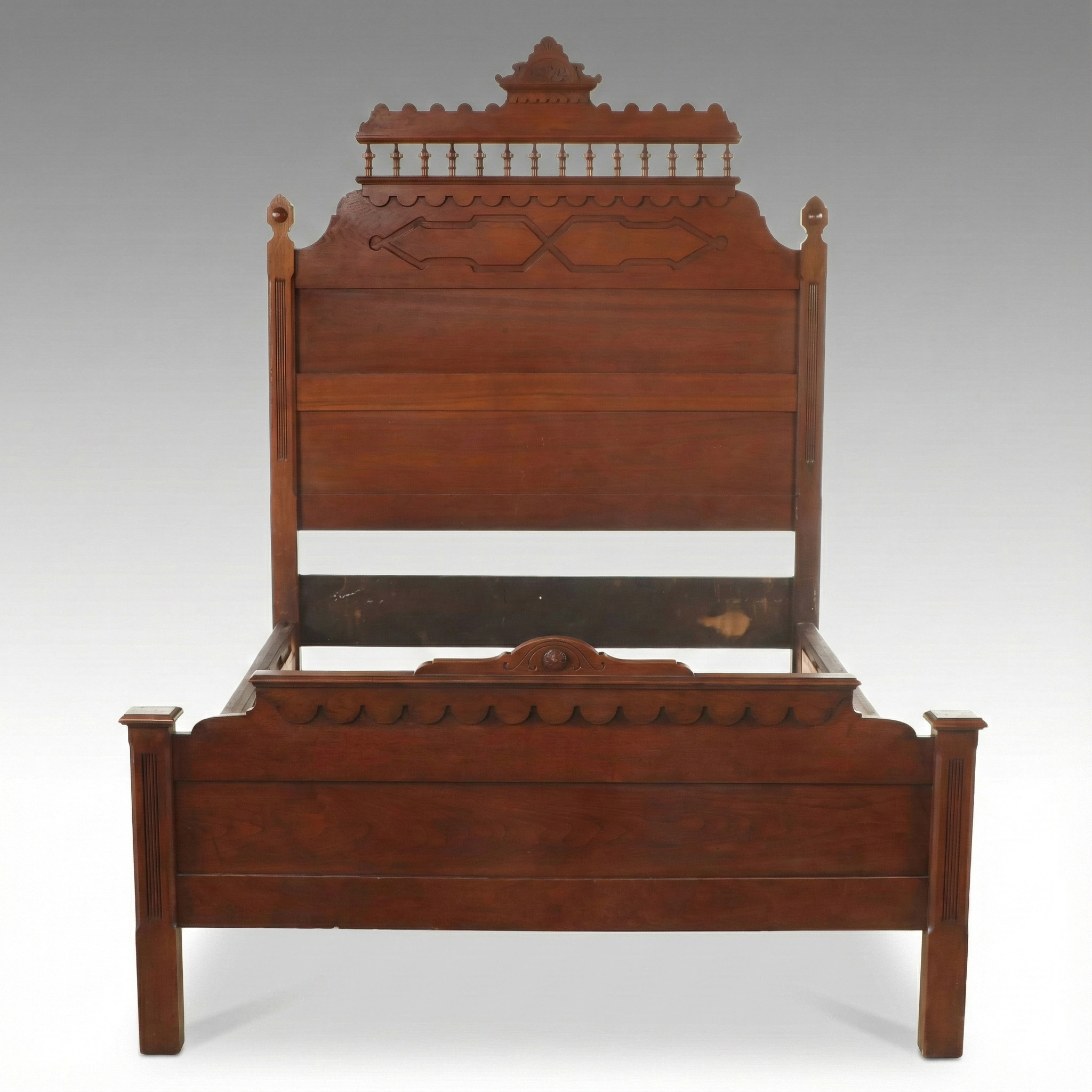 Eastlake Style Carved Walnut Bed Frame, Late 19th Century