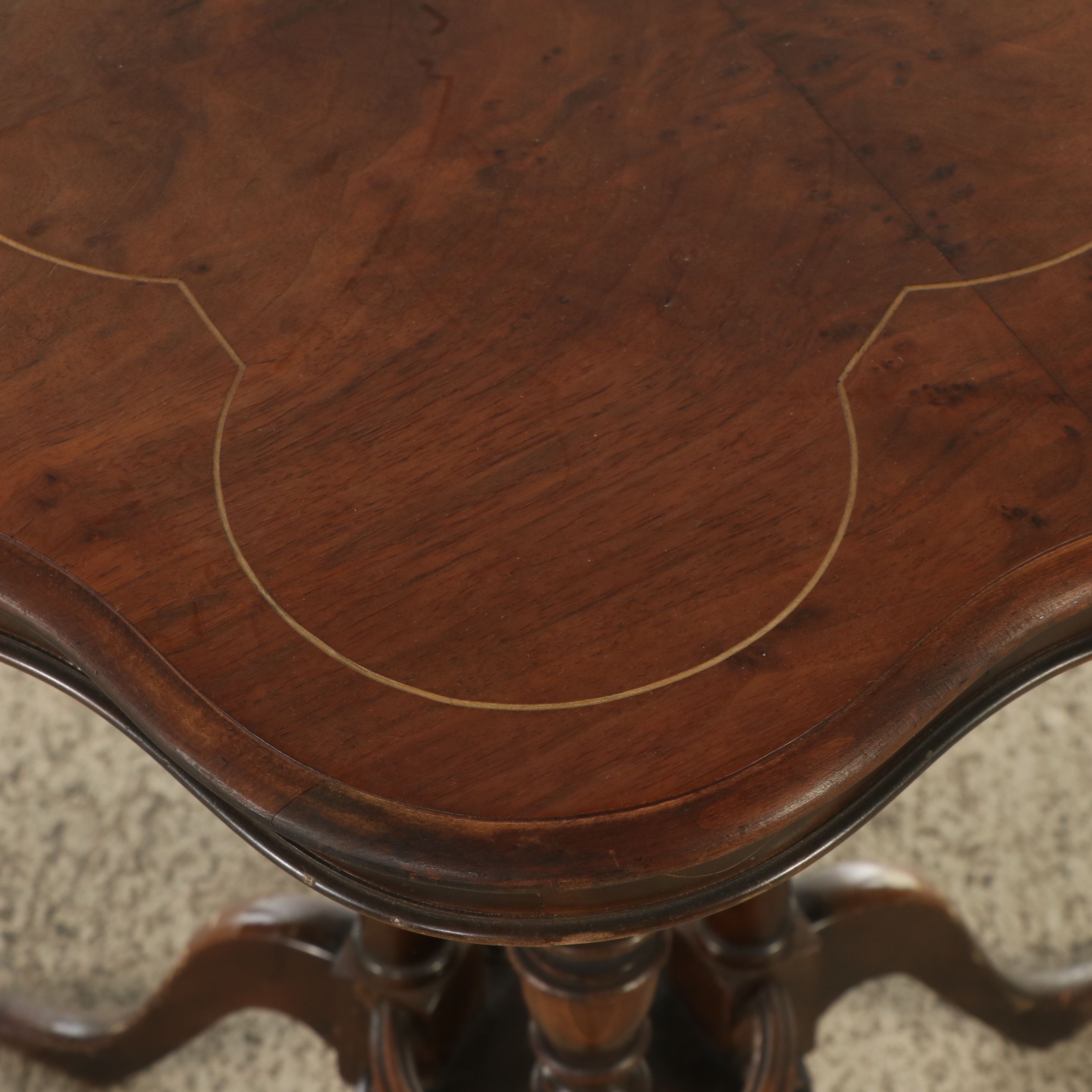 Victorian Style Wooden Quatrefoil  Side Table with String Inlay