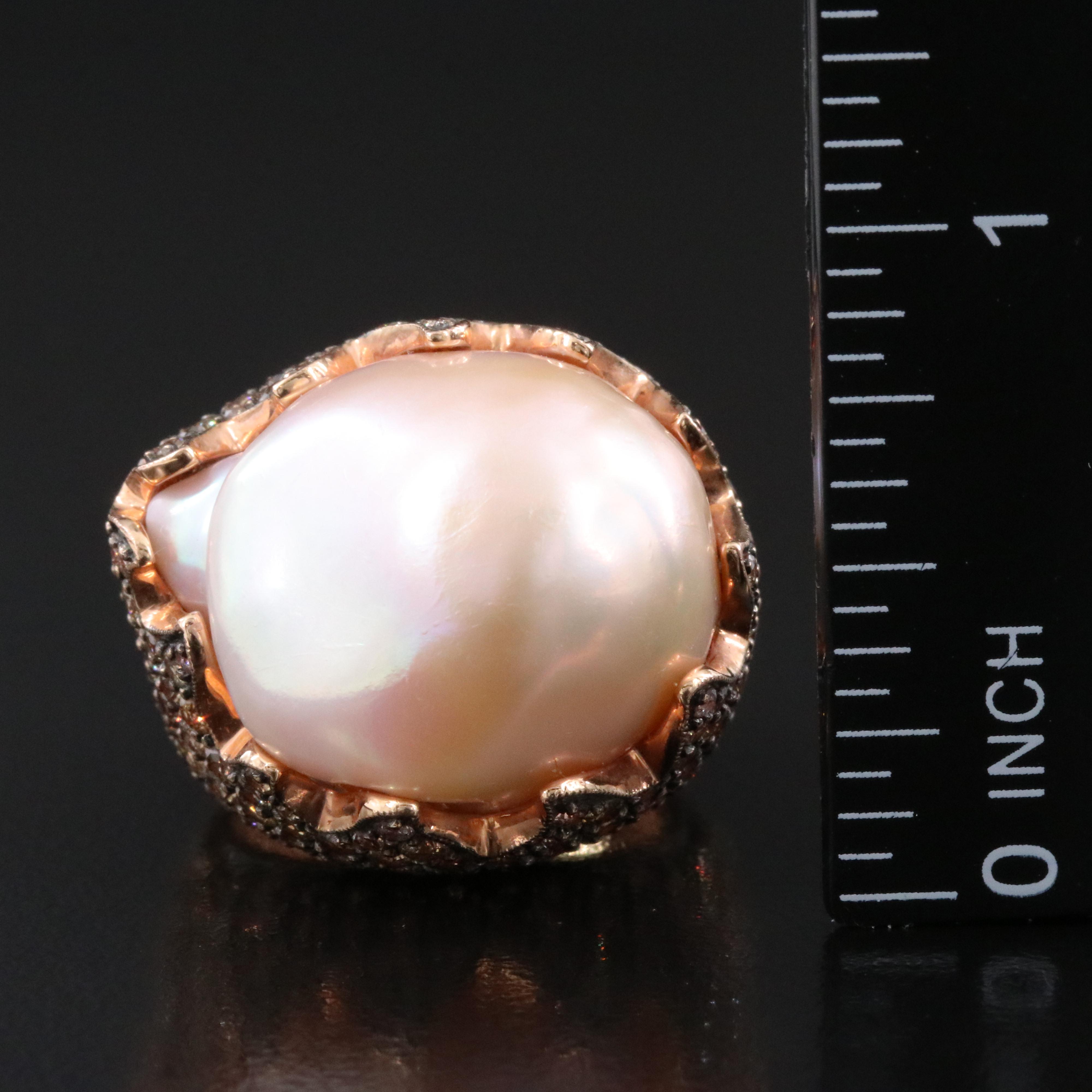 18K Pearl and Diamond Rose Gold Ring