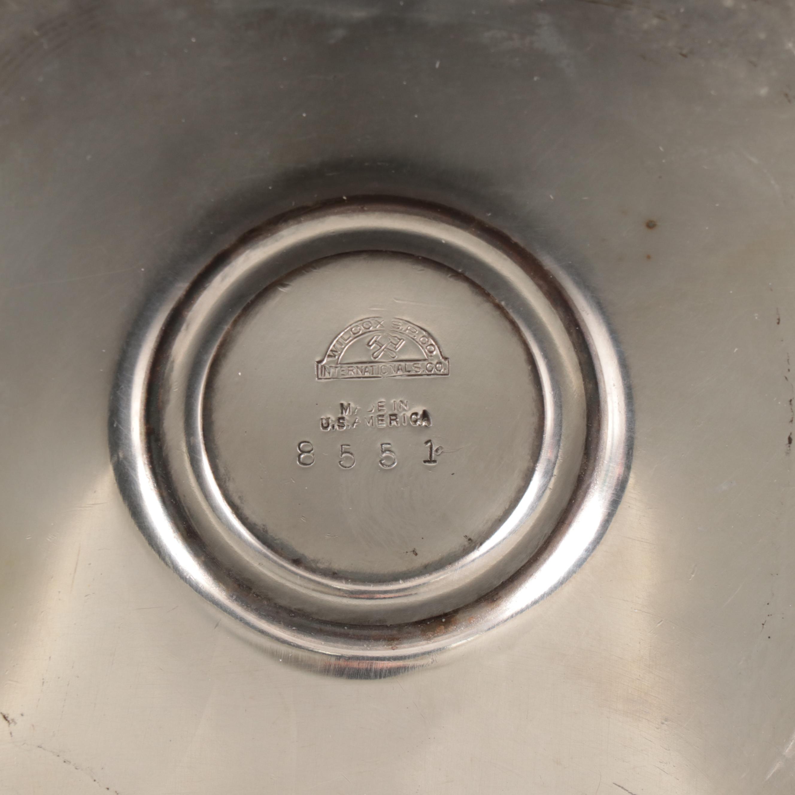 Pair of Wilcox Neoclassical Style Silver Plate Candlesticks with Footed Dish