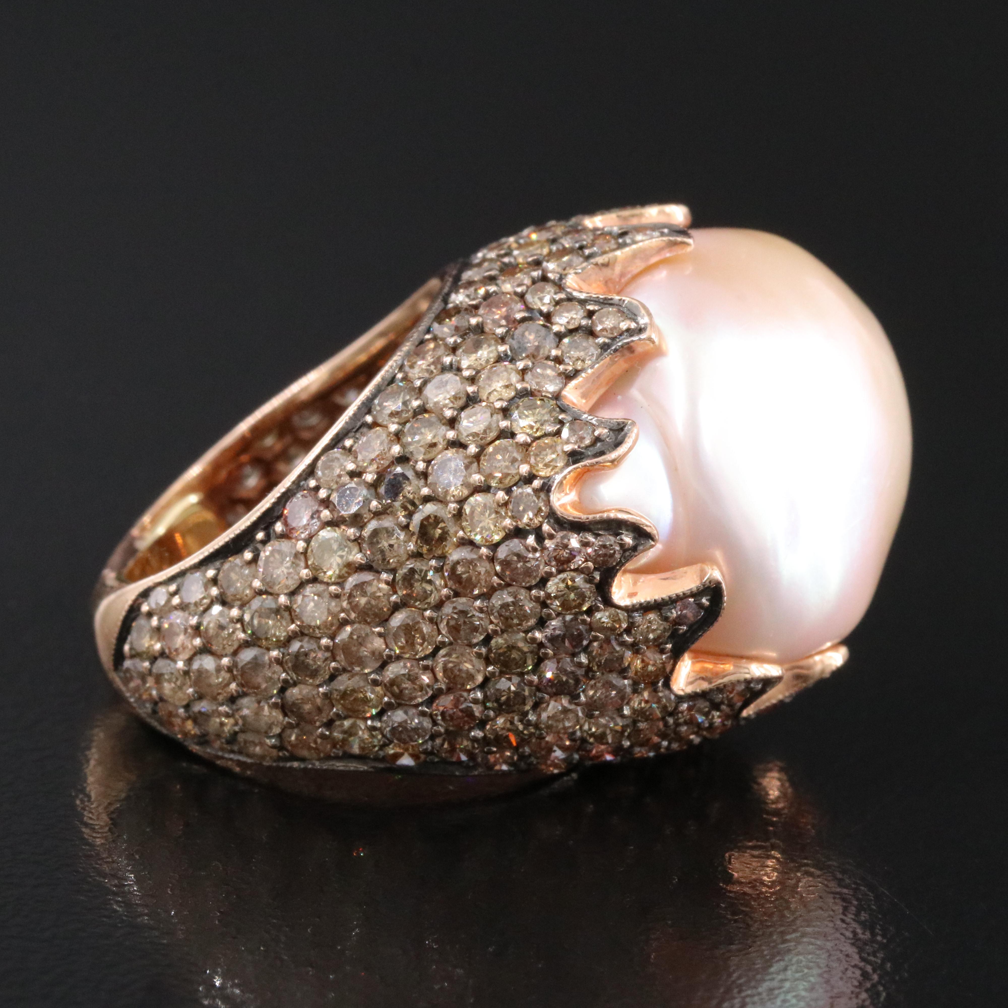 18K Pearl and Diamond Rose Gold Ring