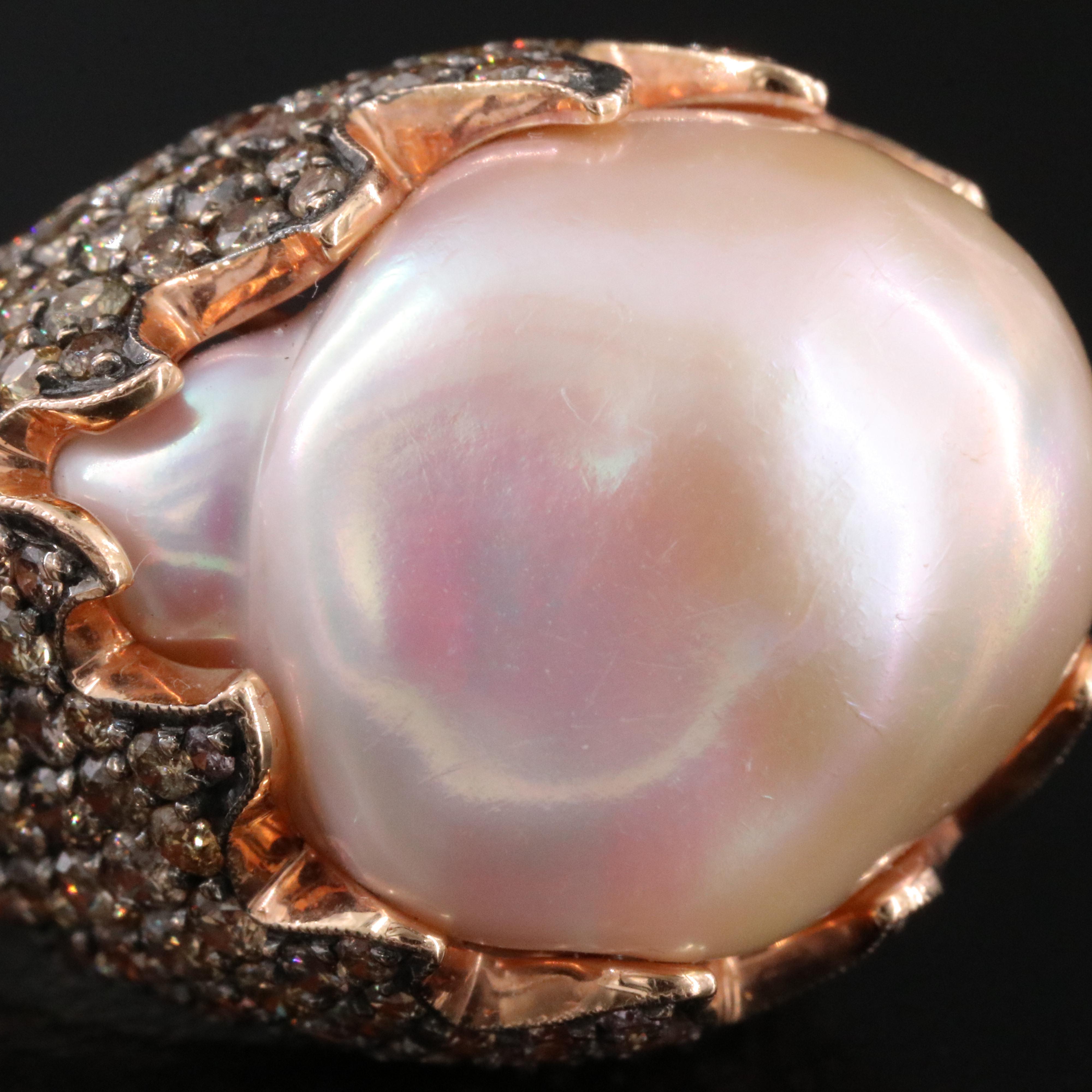 18K Pearl and Diamond Rose Gold Ring