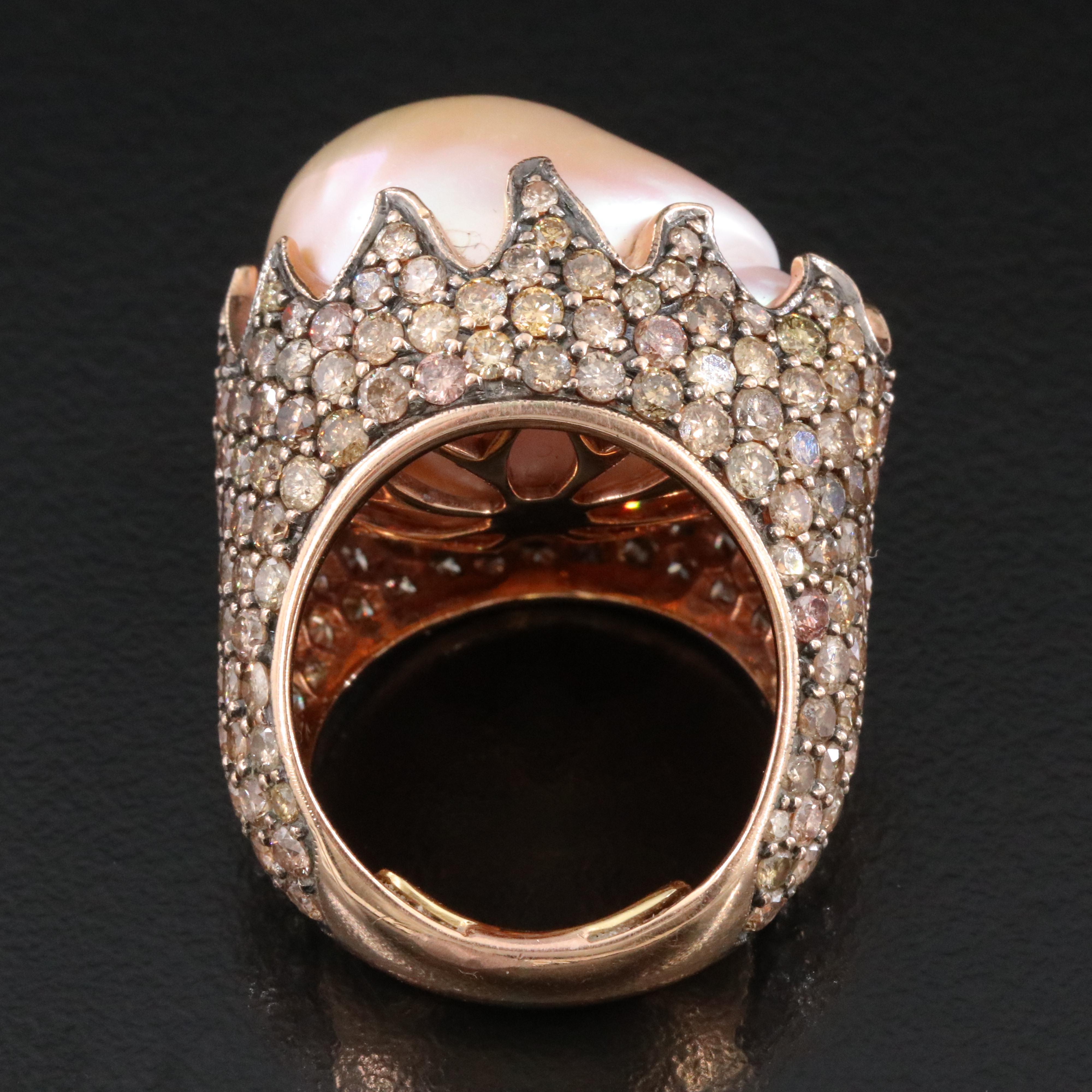 18K Pearl and Diamond Rose Gold Ring
