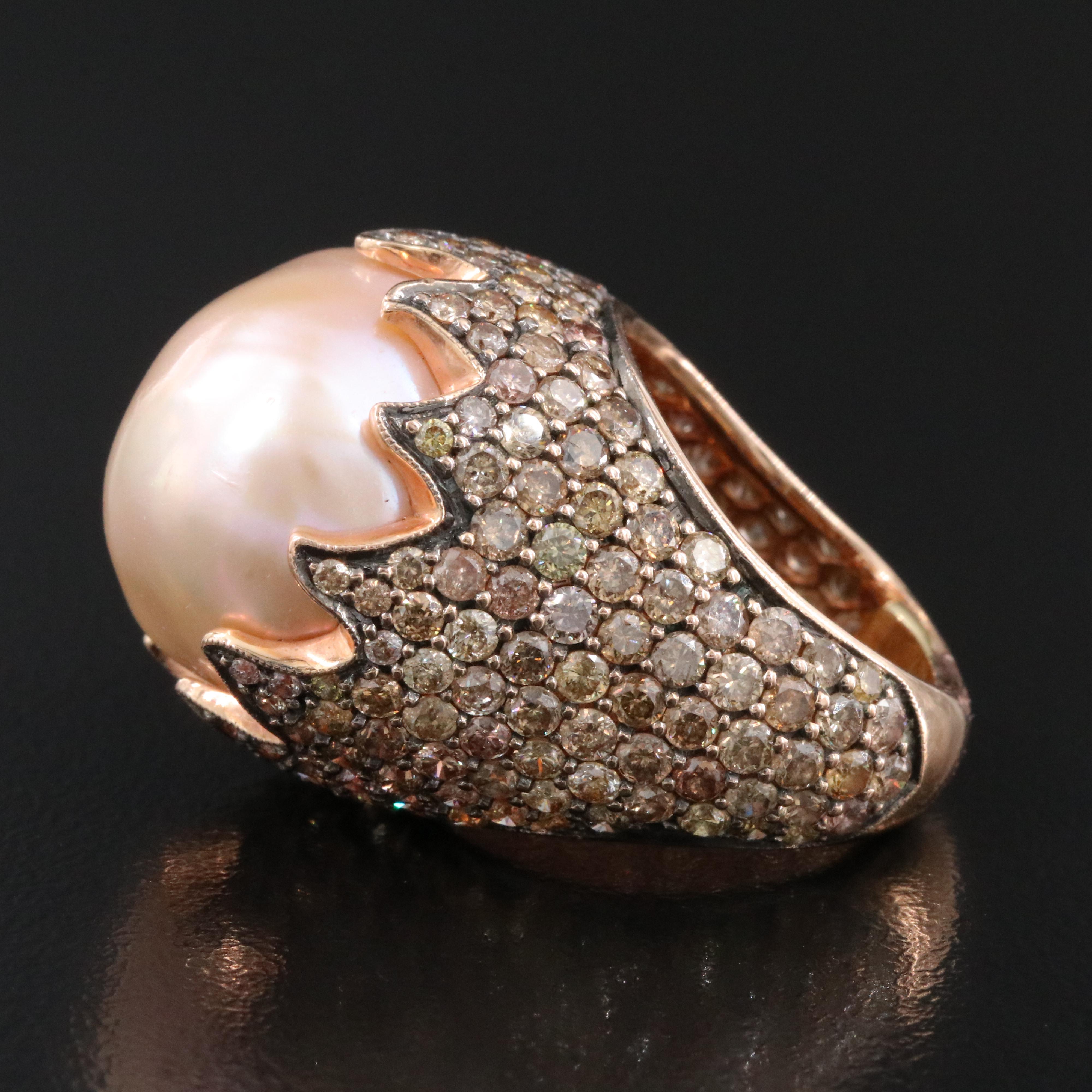 18K Pearl and Diamond Rose Gold Ring