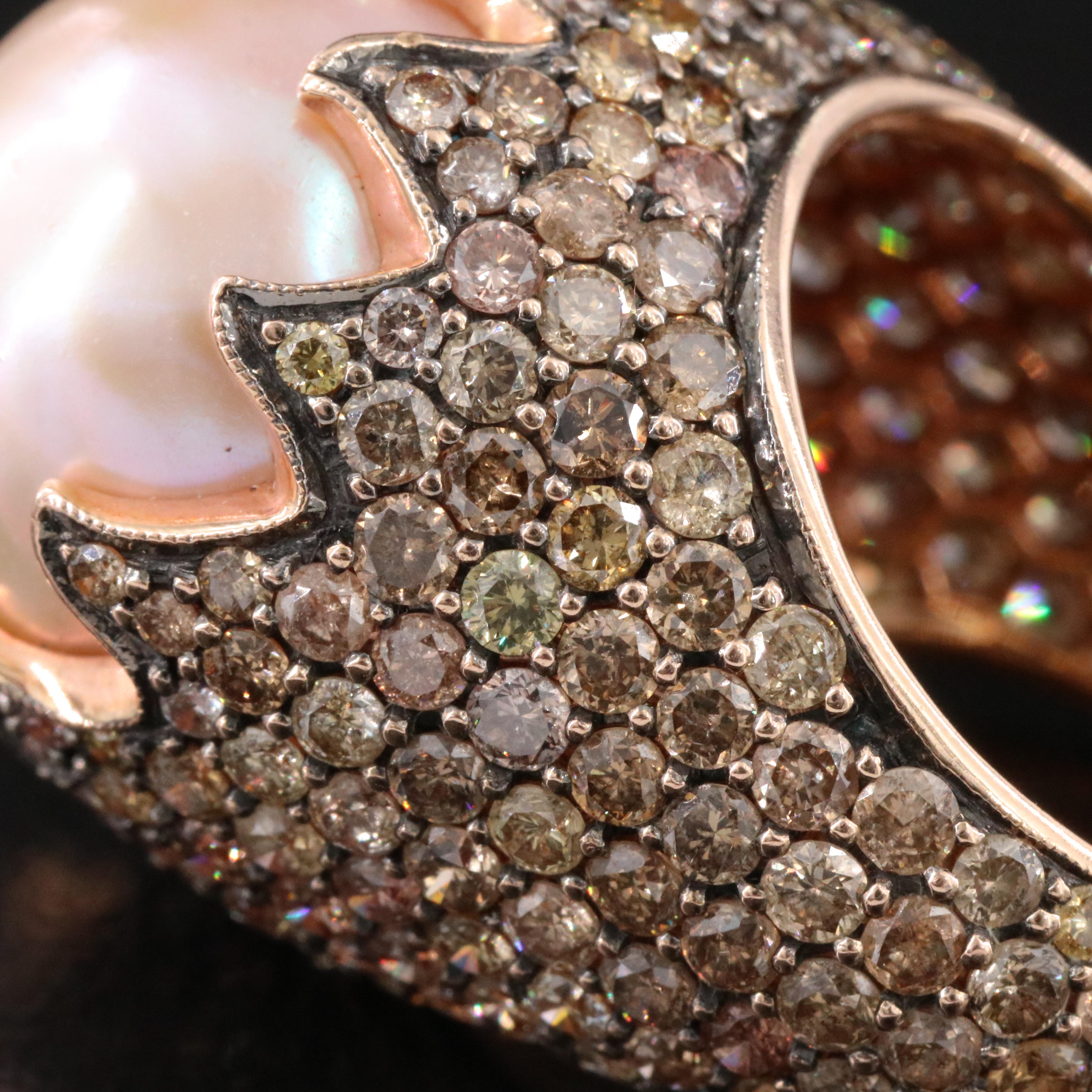 18K Pearl and Diamond Rose Gold Ring