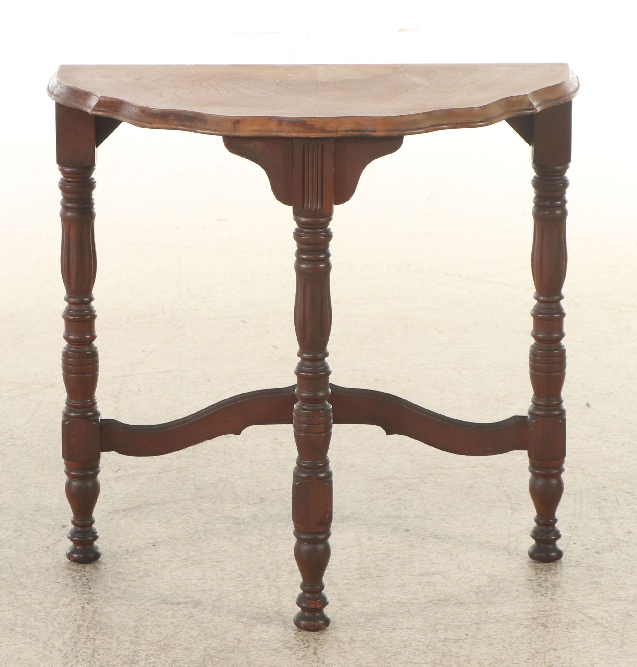 Late Victorian Style Demilune Table with Inlaid Wood Top