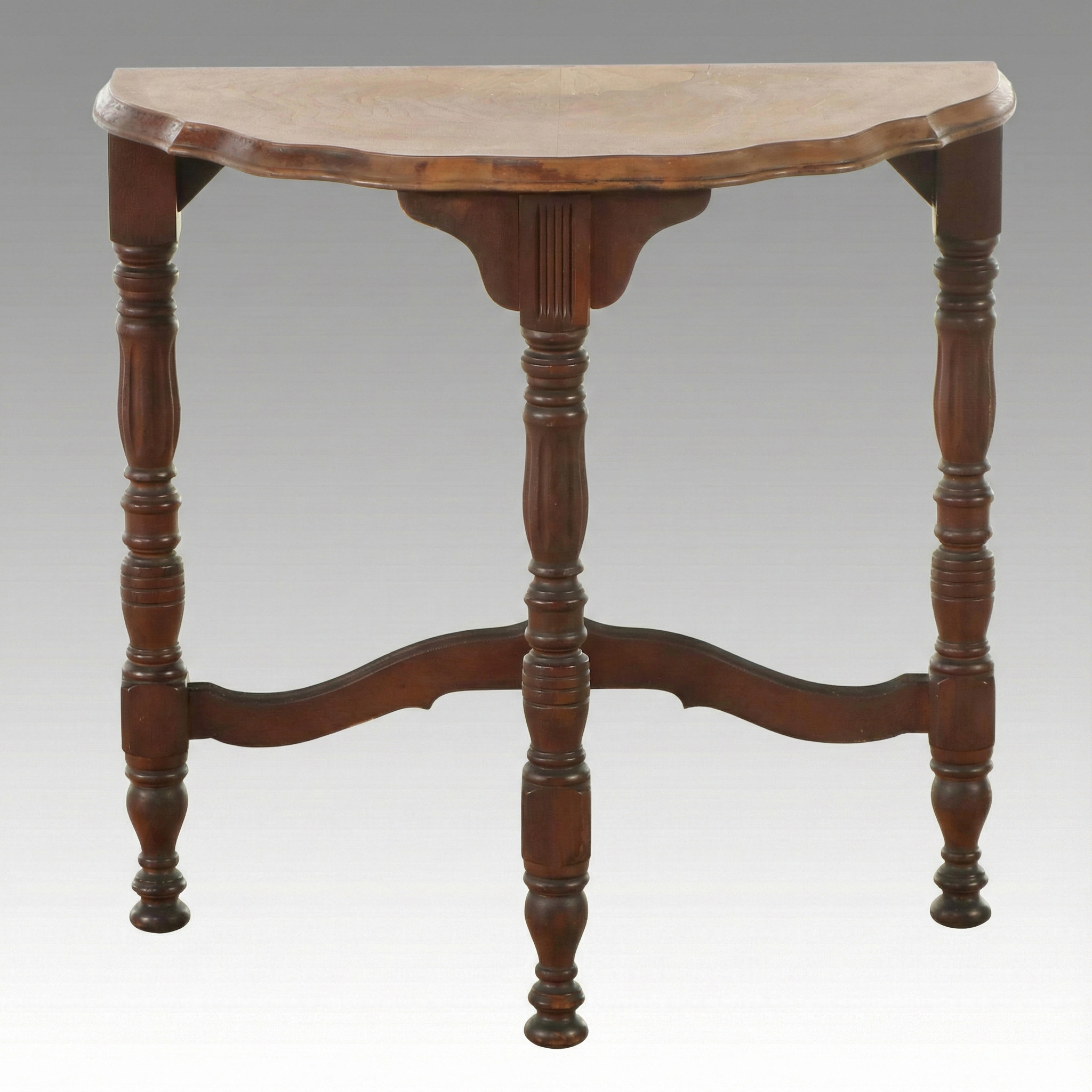 Late Victorian Style Demilune Table with Inlaid Wood Top