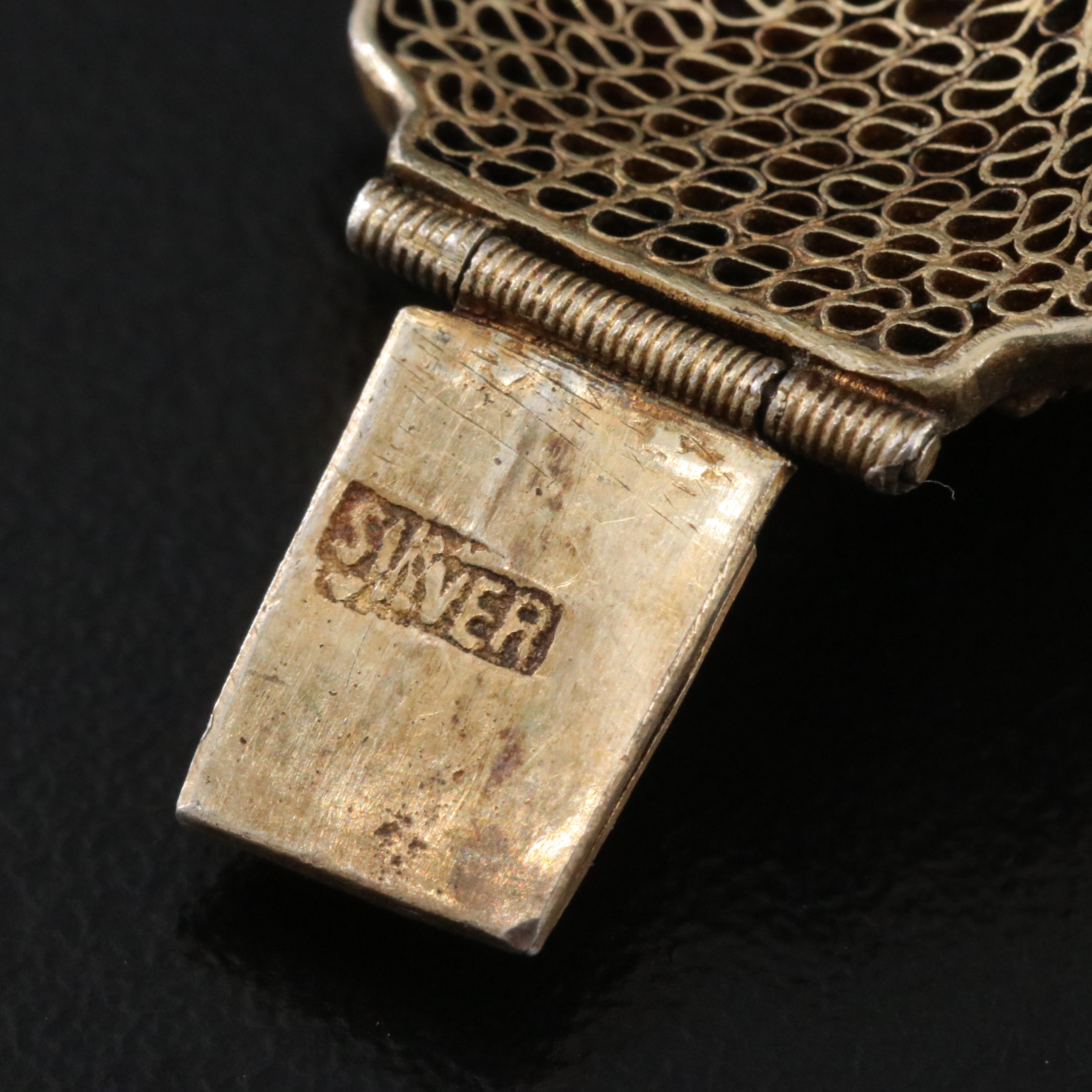 Chinese Export Sterling Carved Jadeite and Pearl Filigree Bracelet