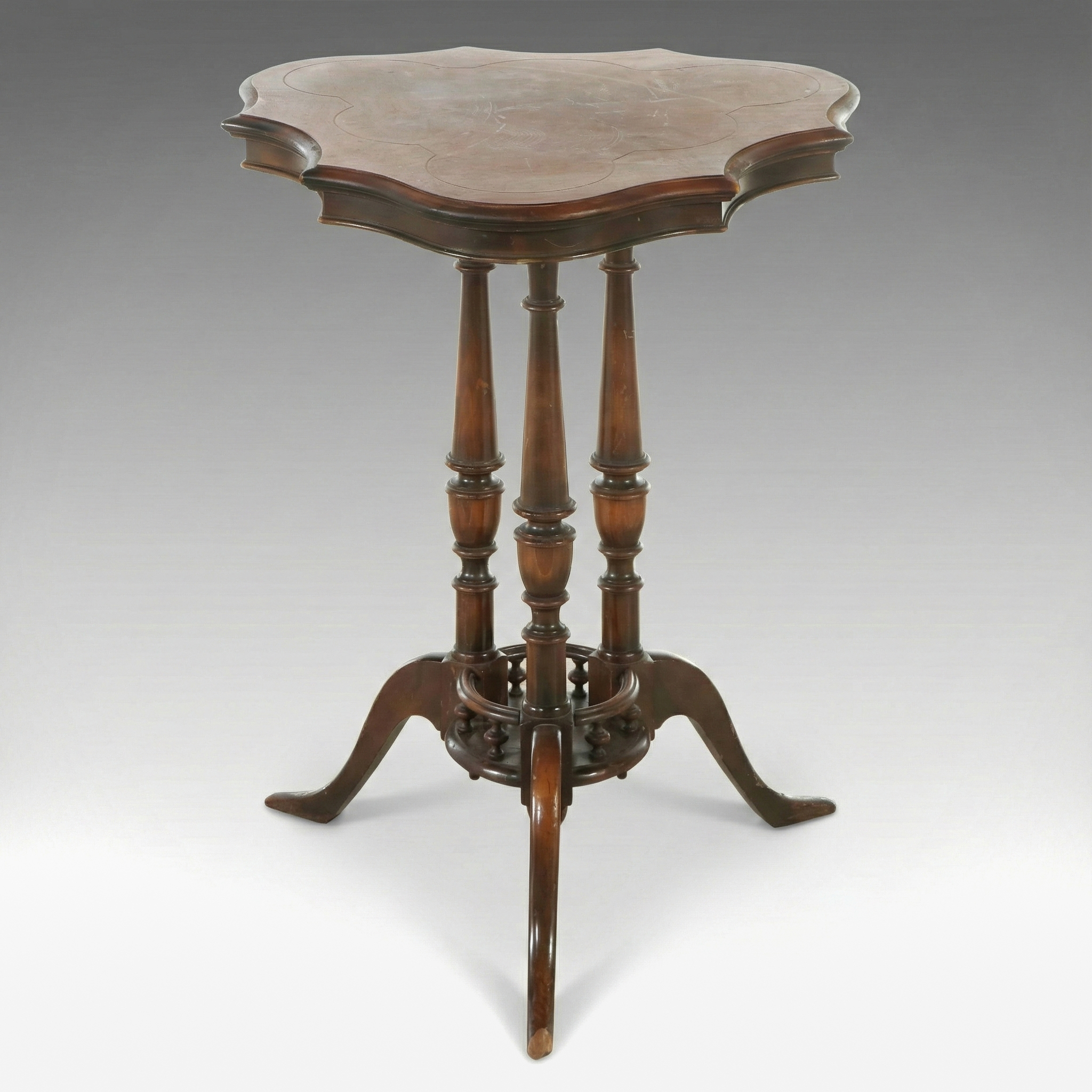 Victorian Style Wooden Quatrefoil  Side Table with String Inlay