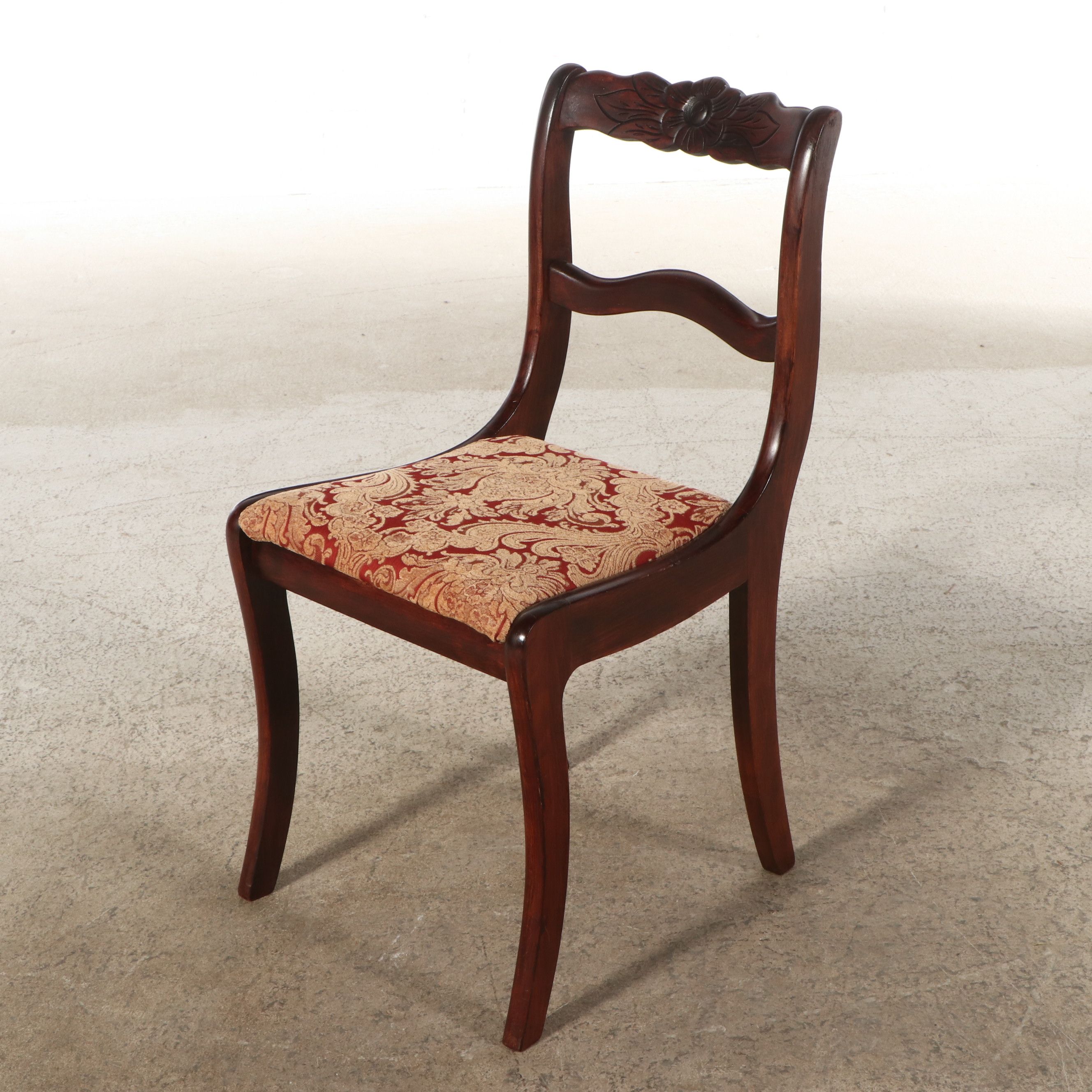 Set of Four Duncan Phyfe Style Carved Mahogany Finish Ribbon Back Chairs