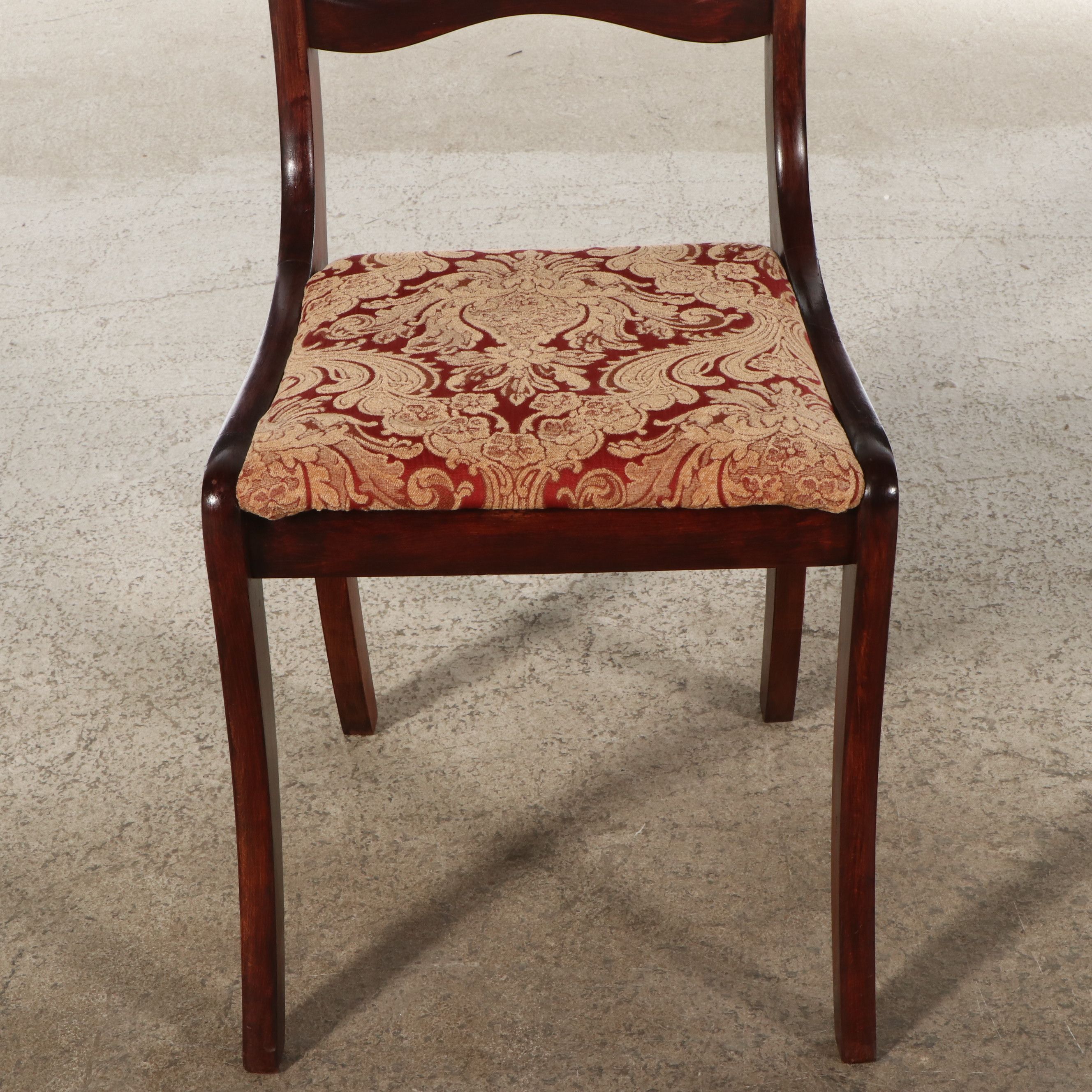 Set of Four Duncan Phyfe Style Carved Mahogany Finish Ribbon Back Chairs
