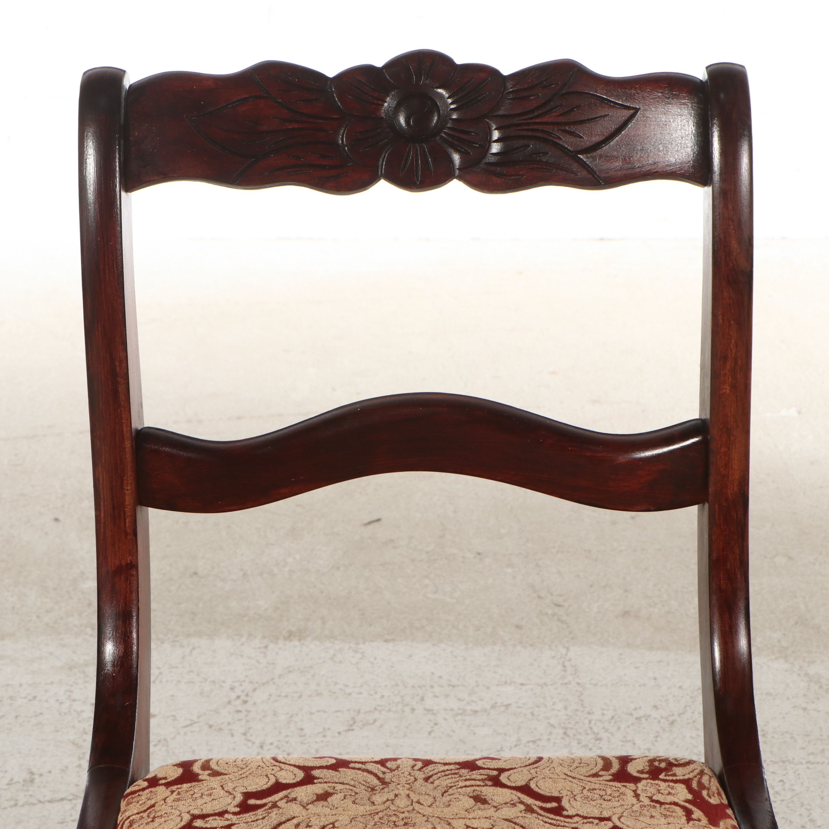 Set of Four Duncan Phyfe Style Carved Mahogany Finish Ribbon Back Chairs