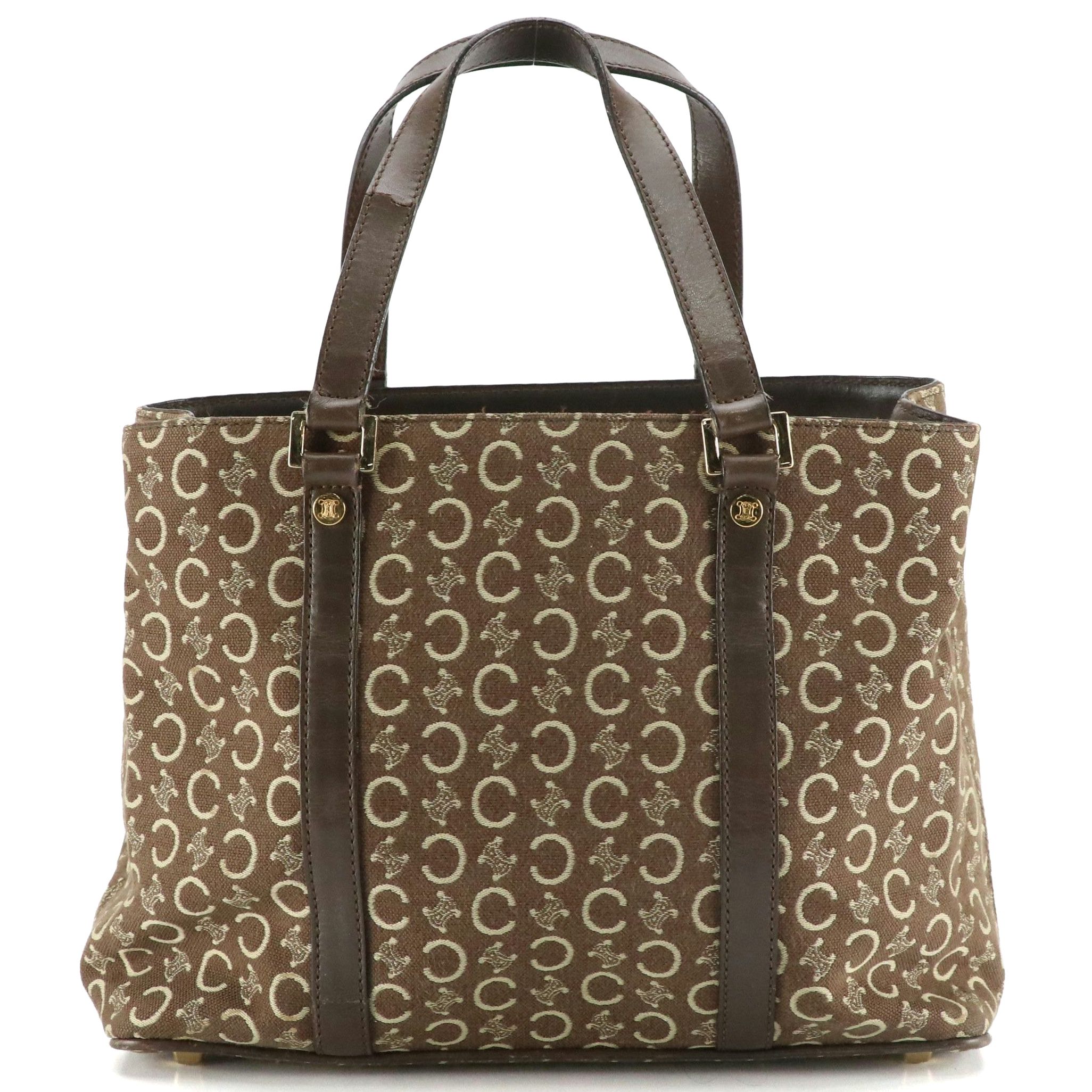 Celine Tote in Brown C Macadam Canvas and Leather Trim