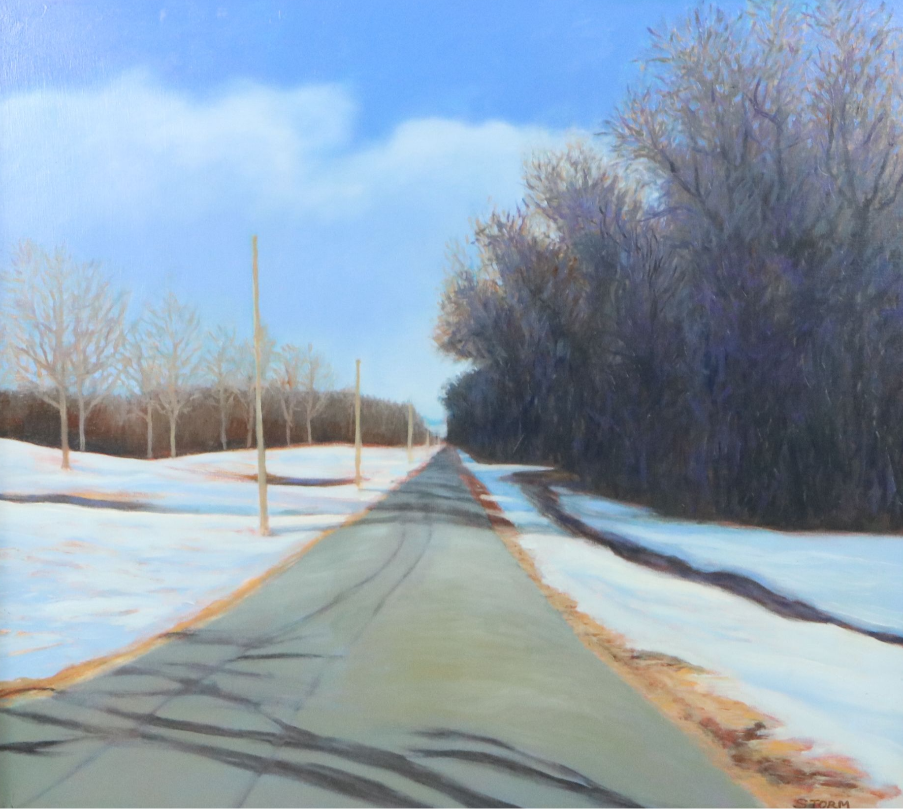 Howard Storm Winter Landscape Acrylic Painting of Road, Late 20th Century