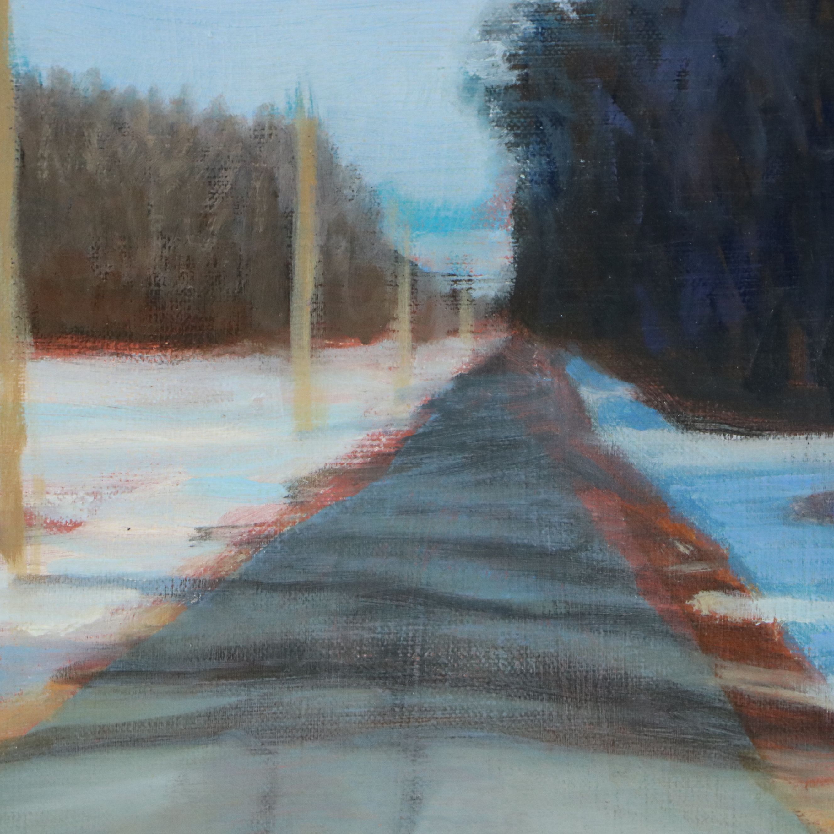 Howard Storm Winter Landscape Acrylic Painting of Road, Late 20th Century