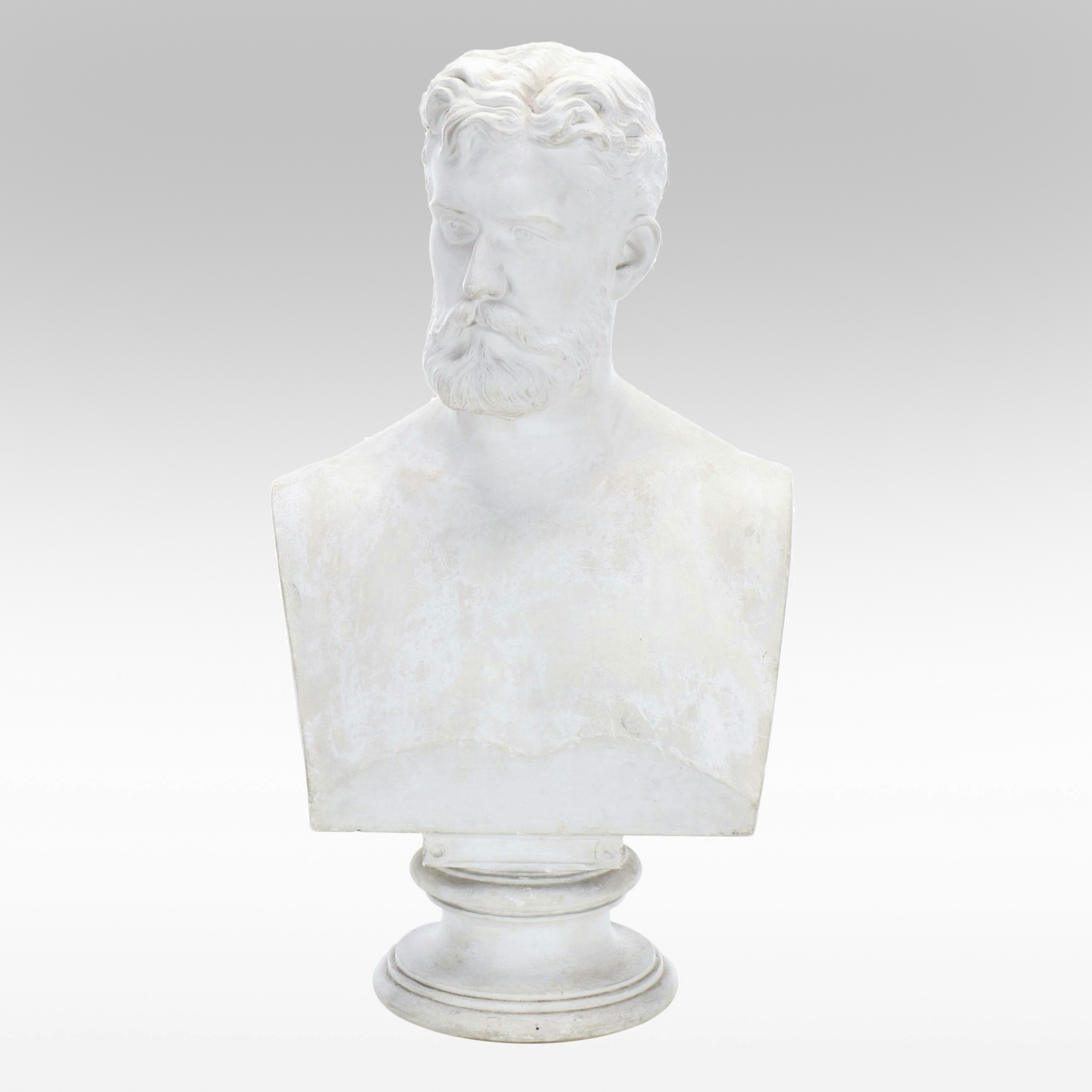 Italian Painted Cast Plaster Bust of Bearded Man, Late 19th Century