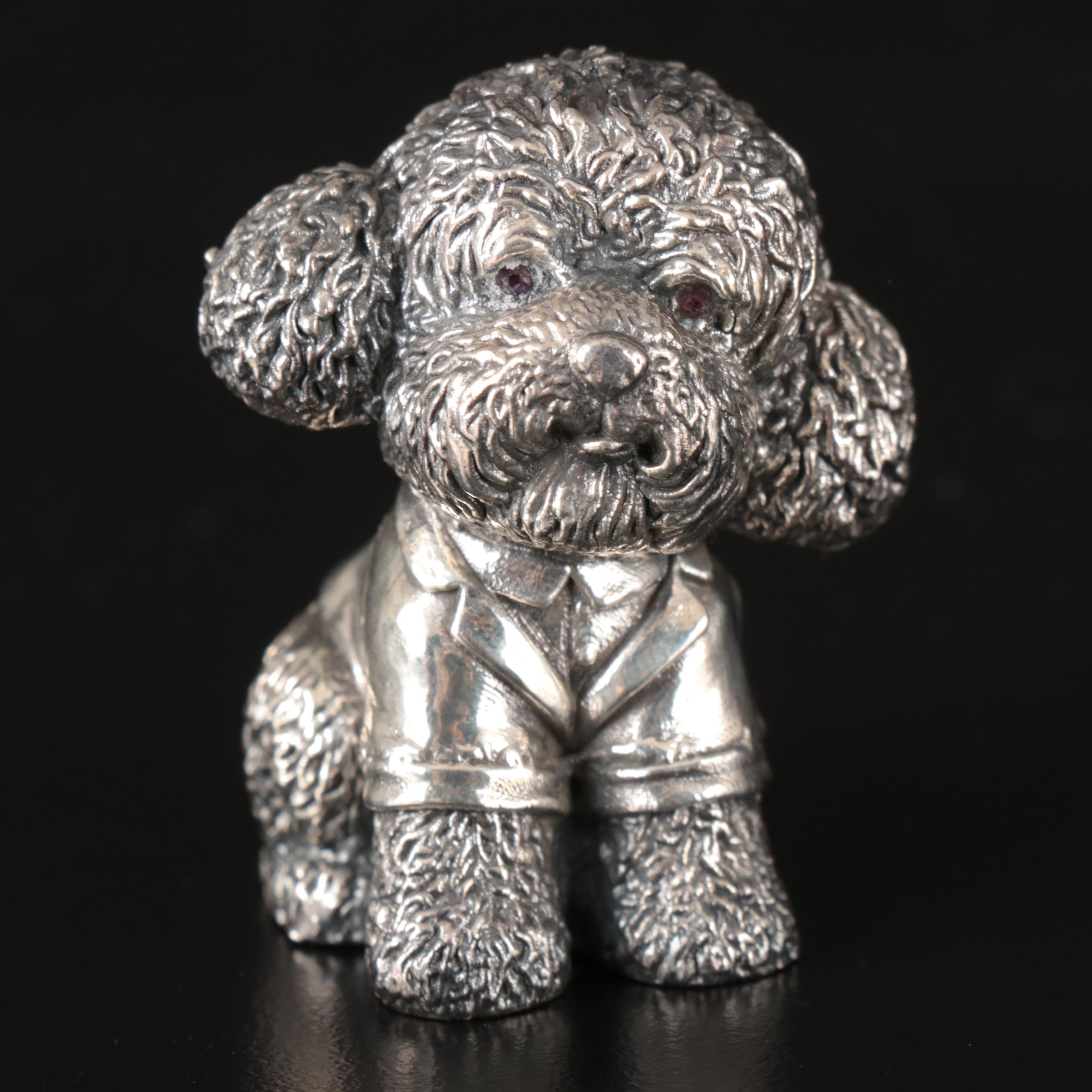 Russian 875 Silver Dog with Ruby Eyes