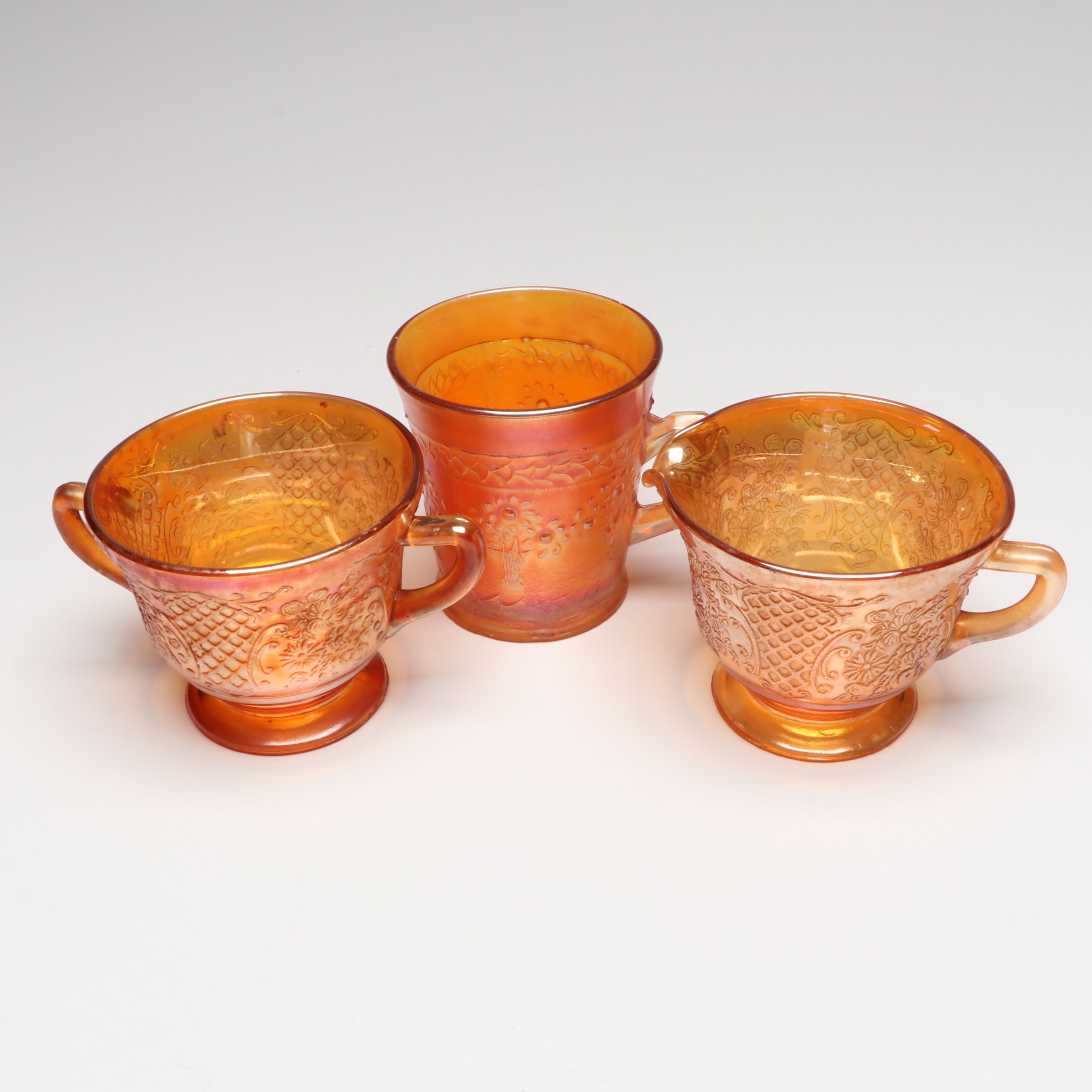 Federal Glass "Normandie" Iridescent Creamer and Sugar, More Depression Glass