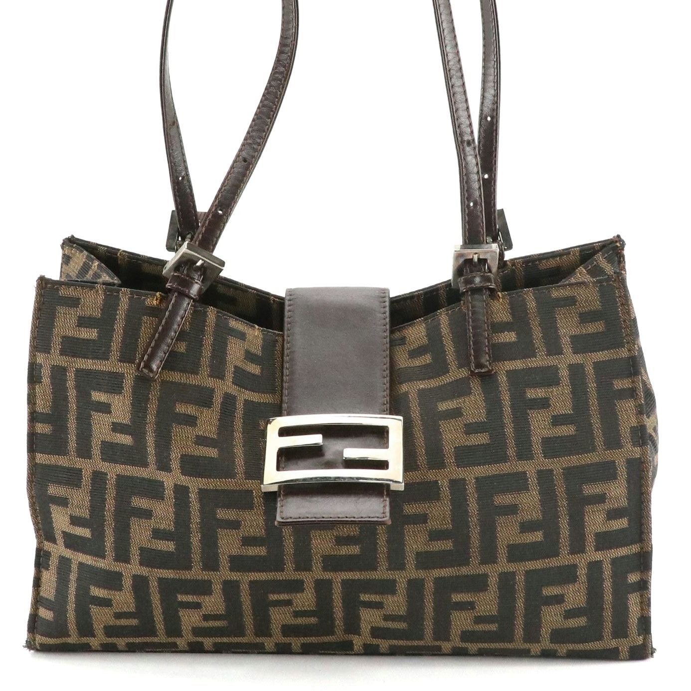 Fendi Zucca Canvas and Leather Shoulder Bag