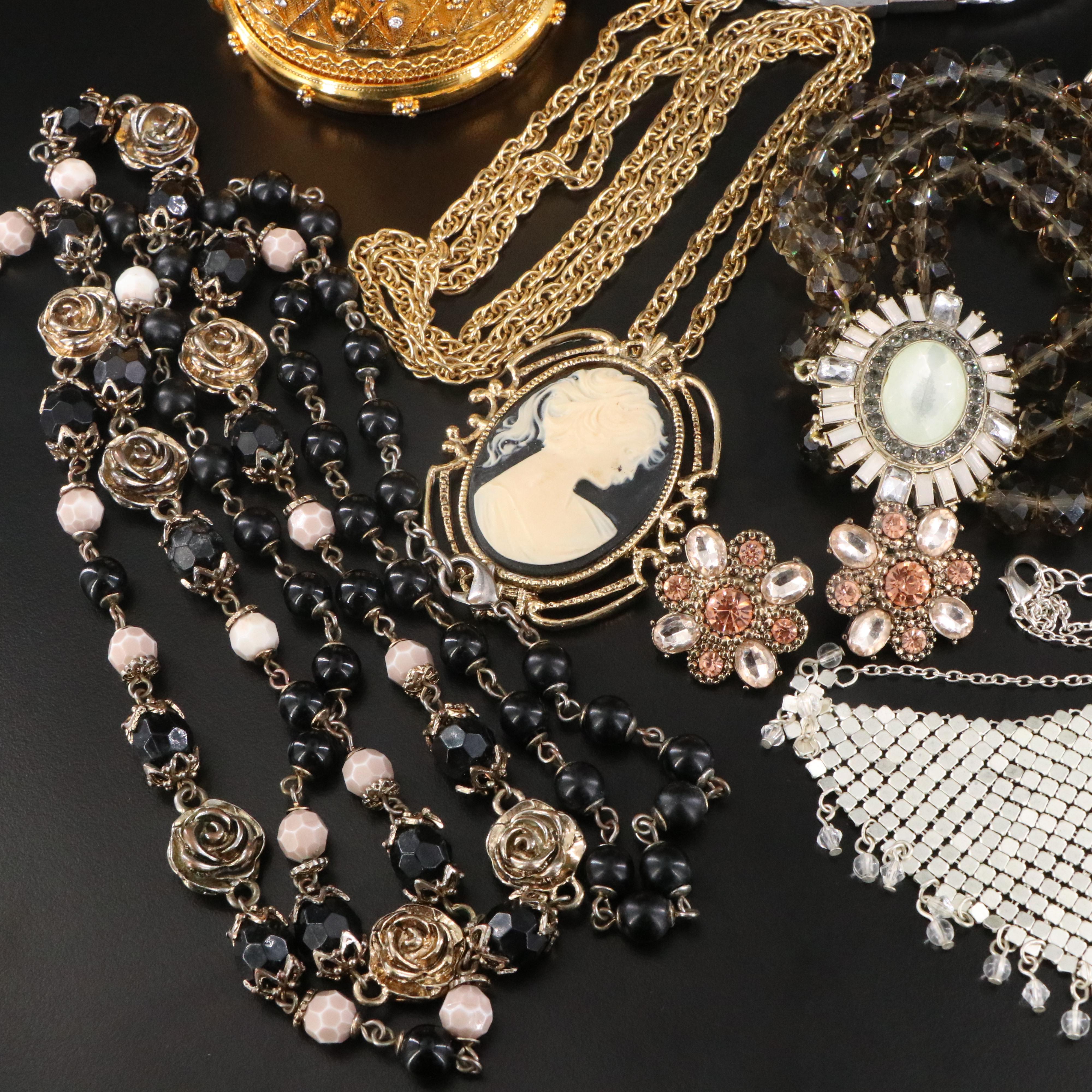 Jewelry Collection Featuring Rhinestones and Faux Pearls