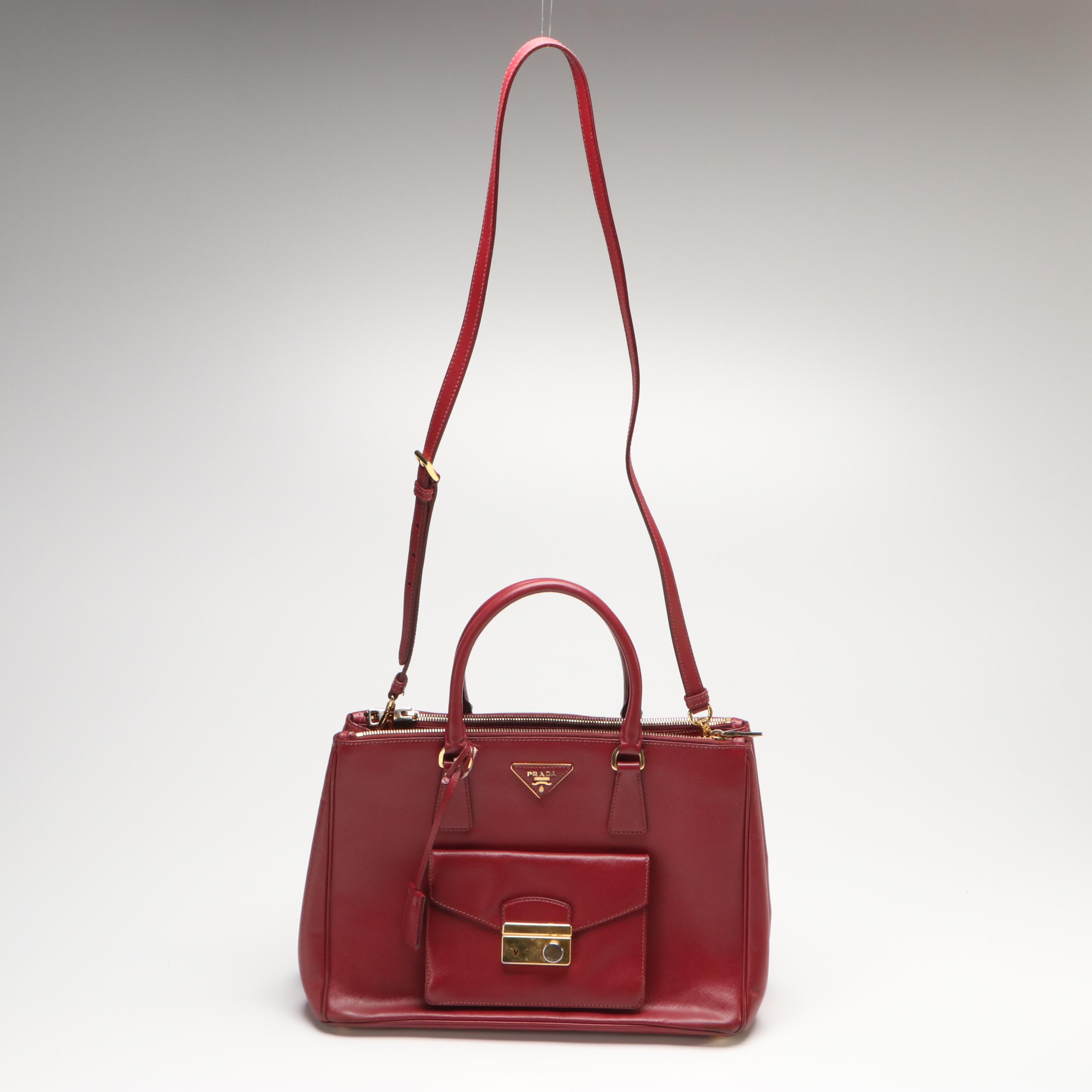 Prada Galleria 2-Way Handbag in Red Cerise Saffiano Leather