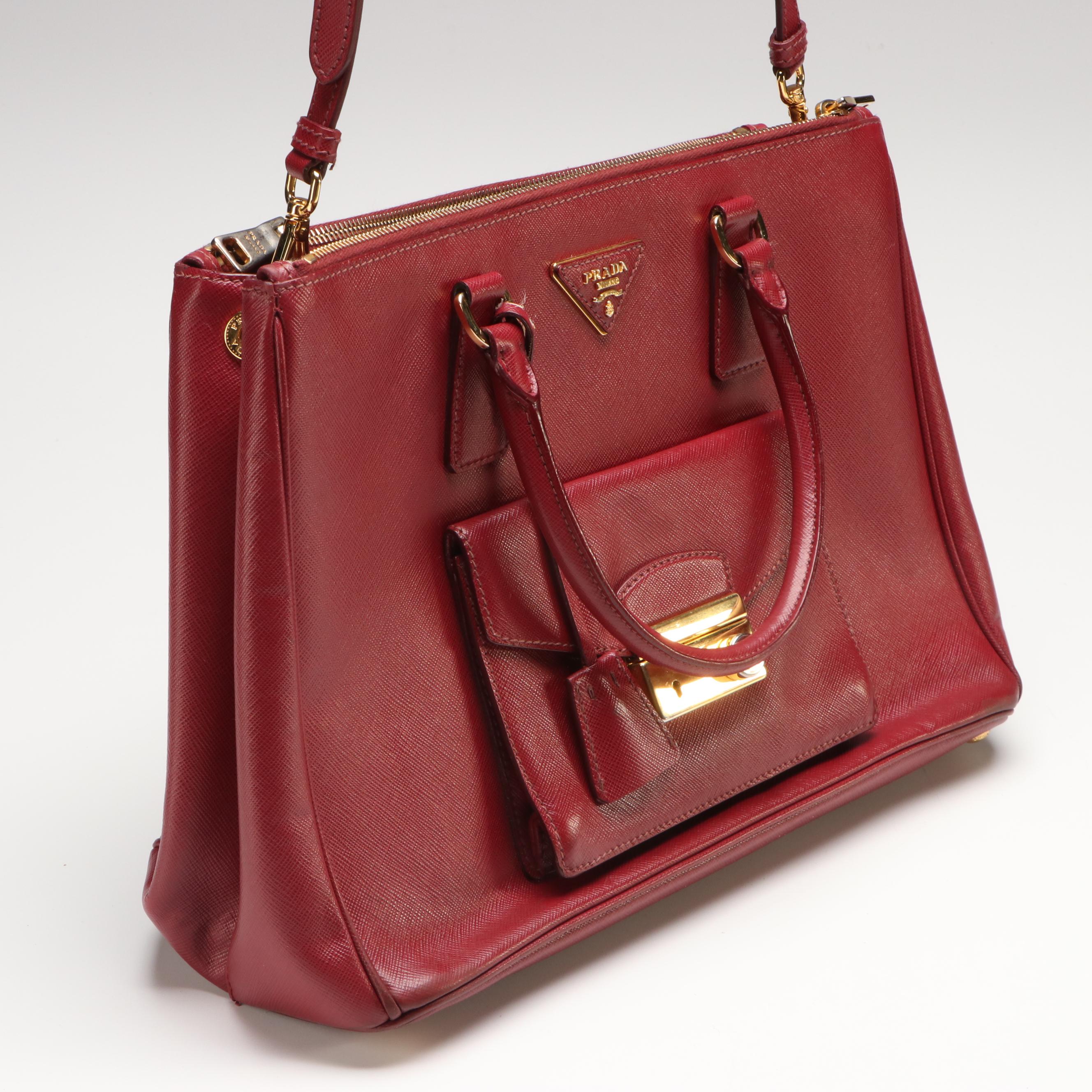 Prada Galleria 2-Way Handbag in Red Cerise Saffiano Leather