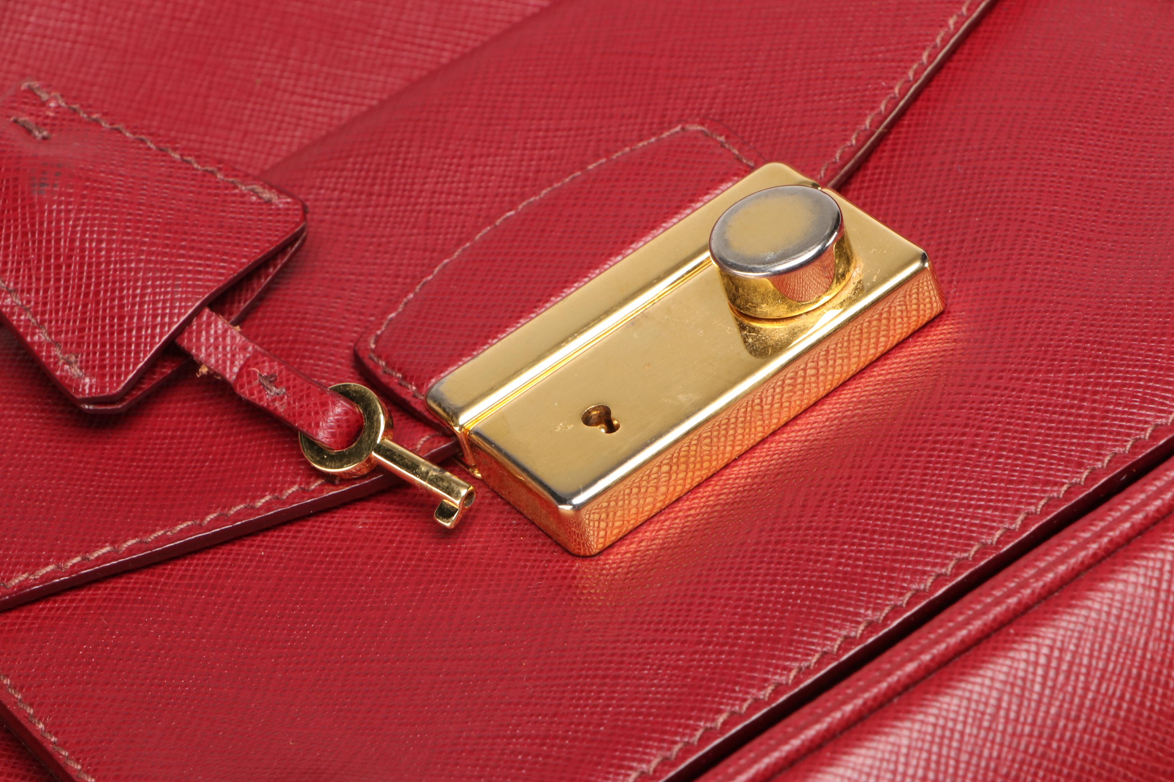 Prada Galleria 2-Way Handbag in Red Cerise Saffiano Leather
