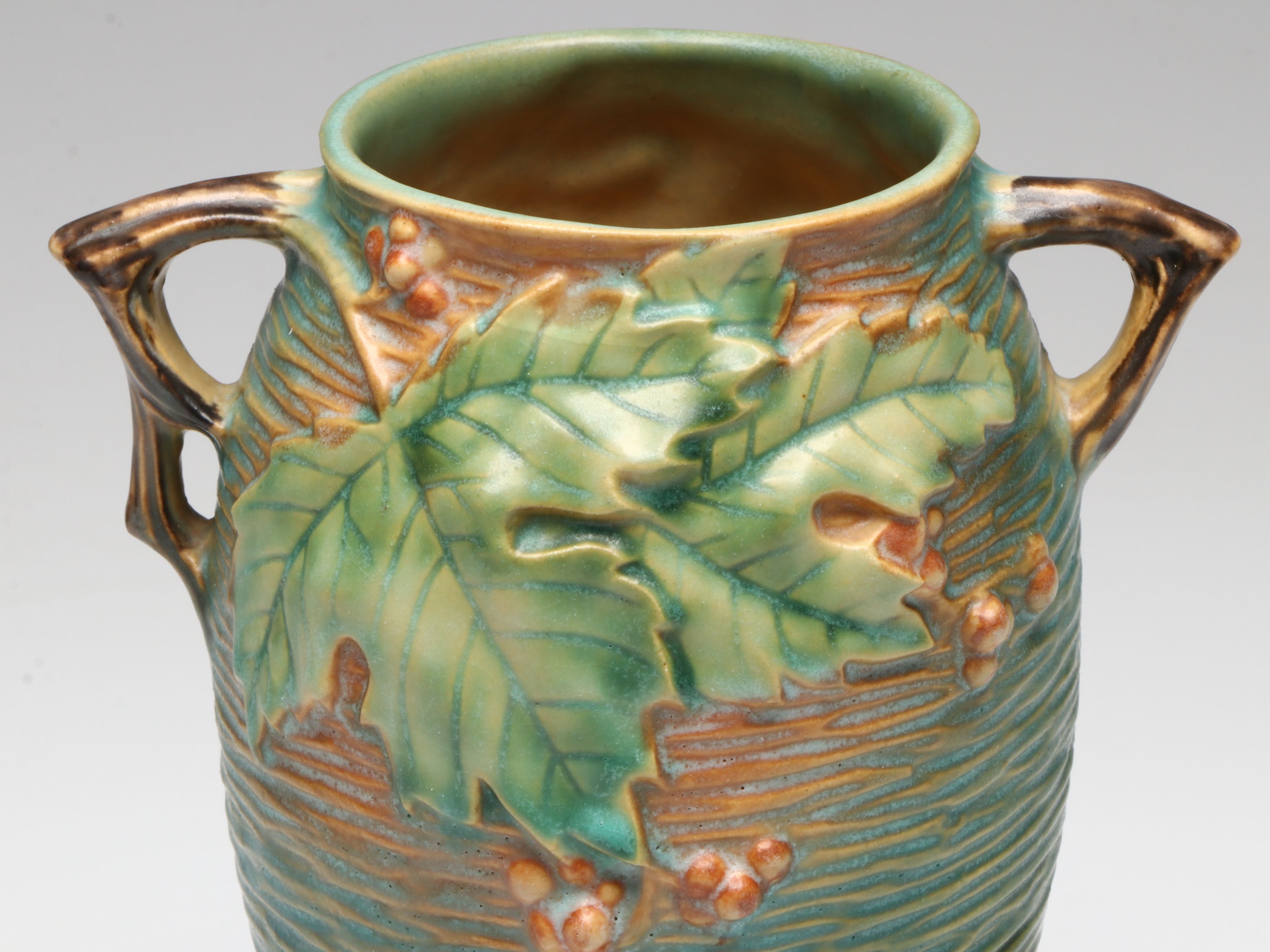 Roseville Pottery "Bushberry" Ceramic Handled Vase