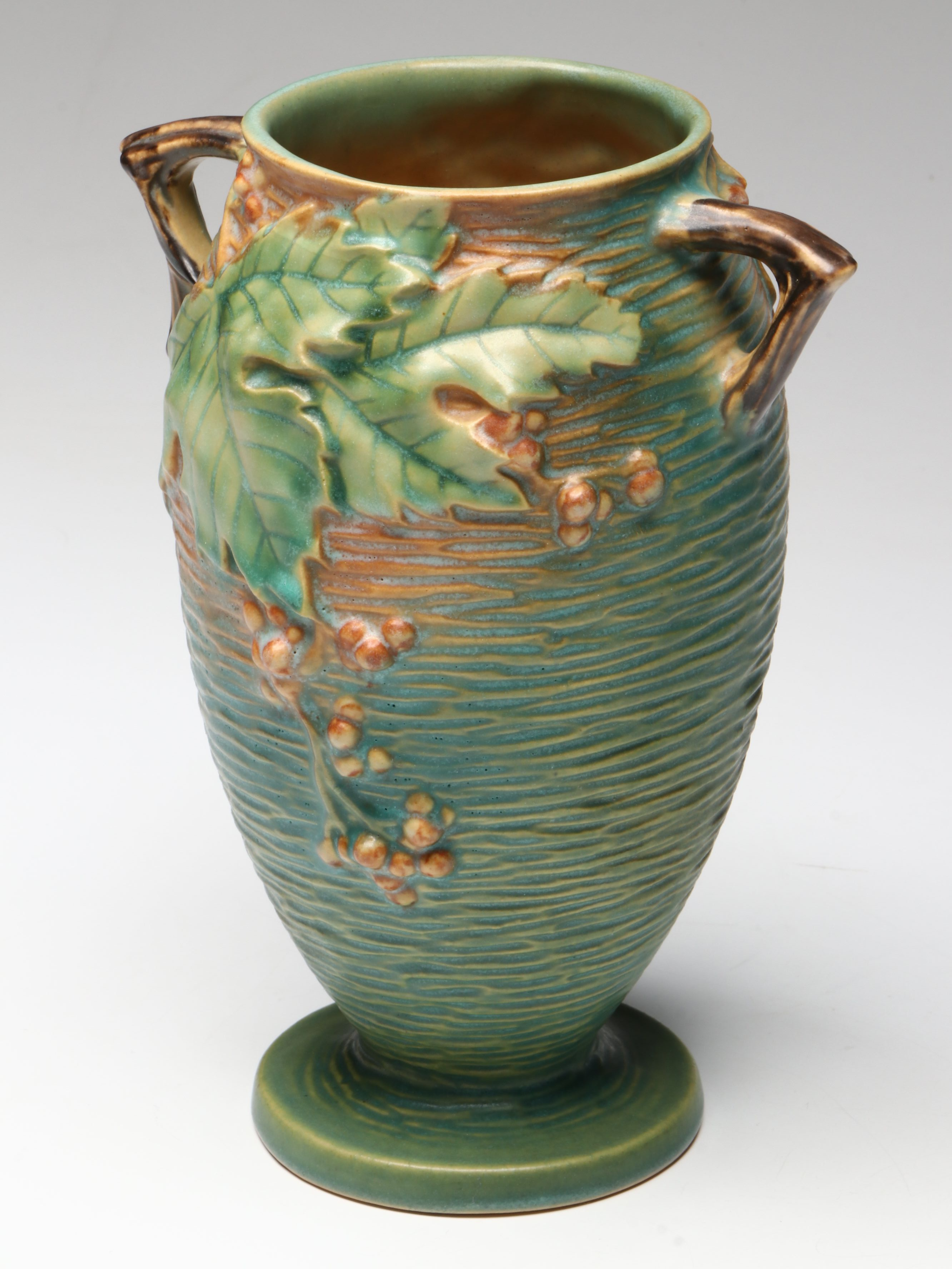 Roseville Pottery "Bushberry" Ceramic Handled Vase