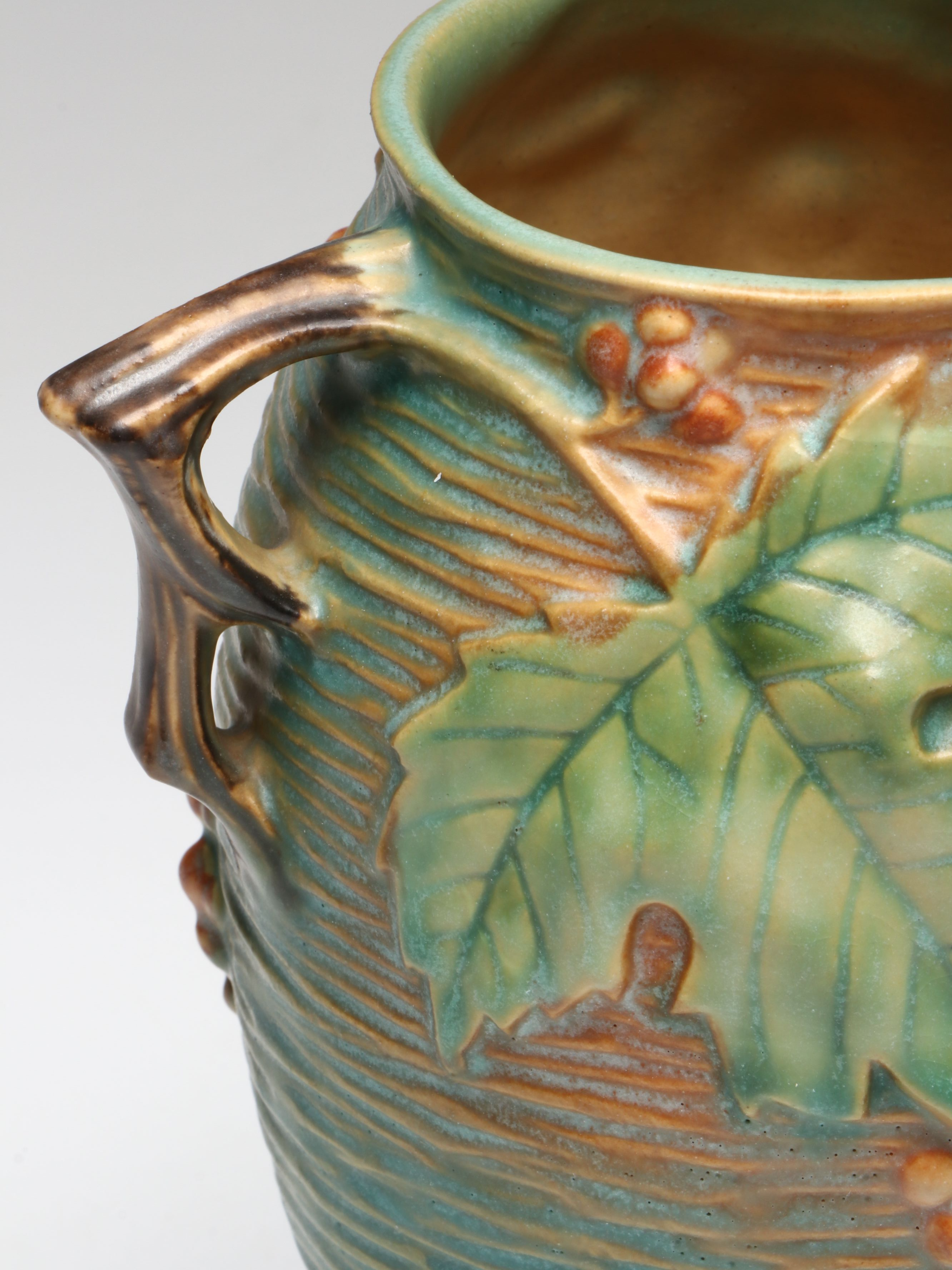 Roseville Pottery "Bushberry" Ceramic Handled Vase