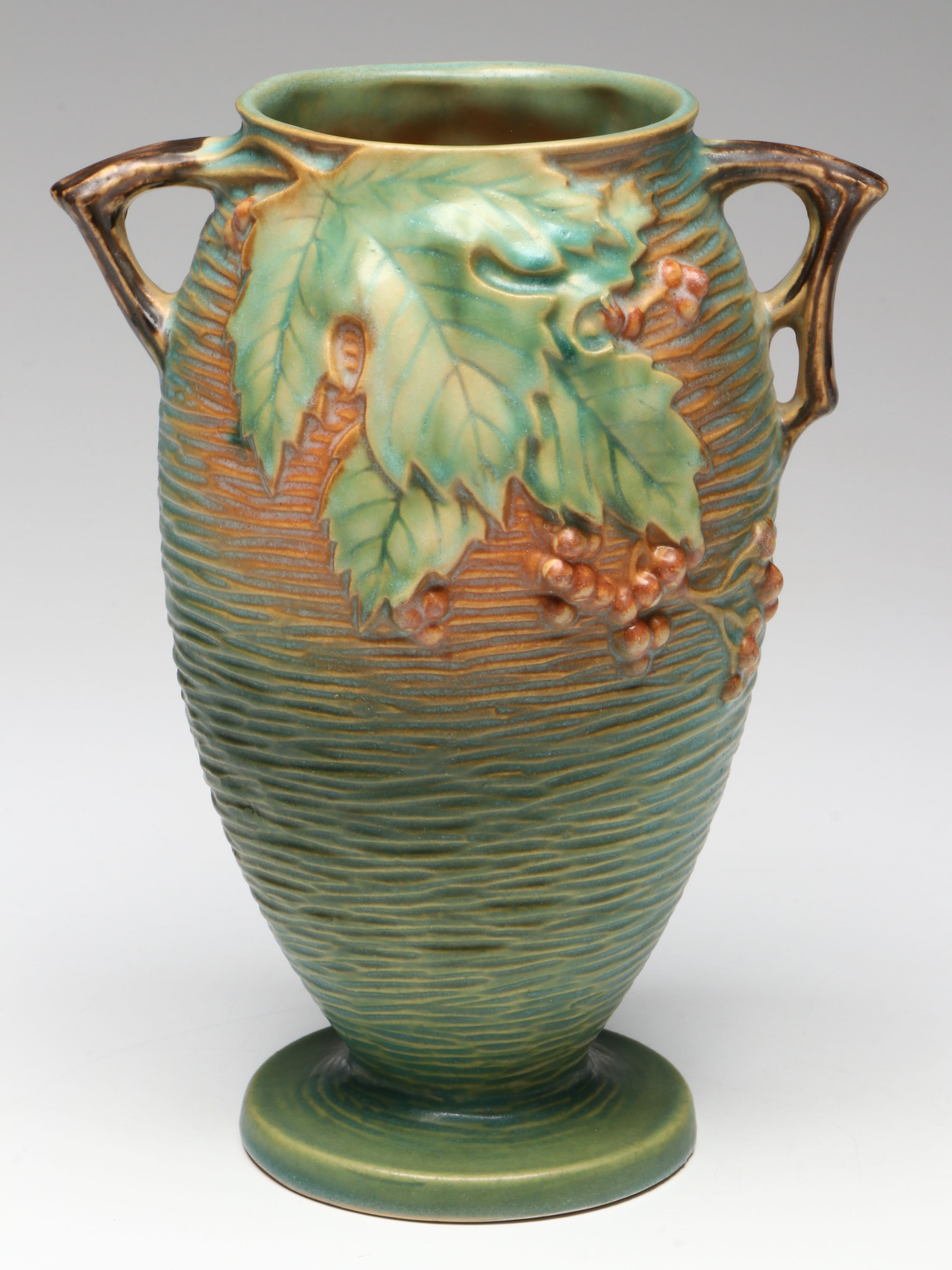 Roseville Pottery "Bushberry" Ceramic Handled Vase