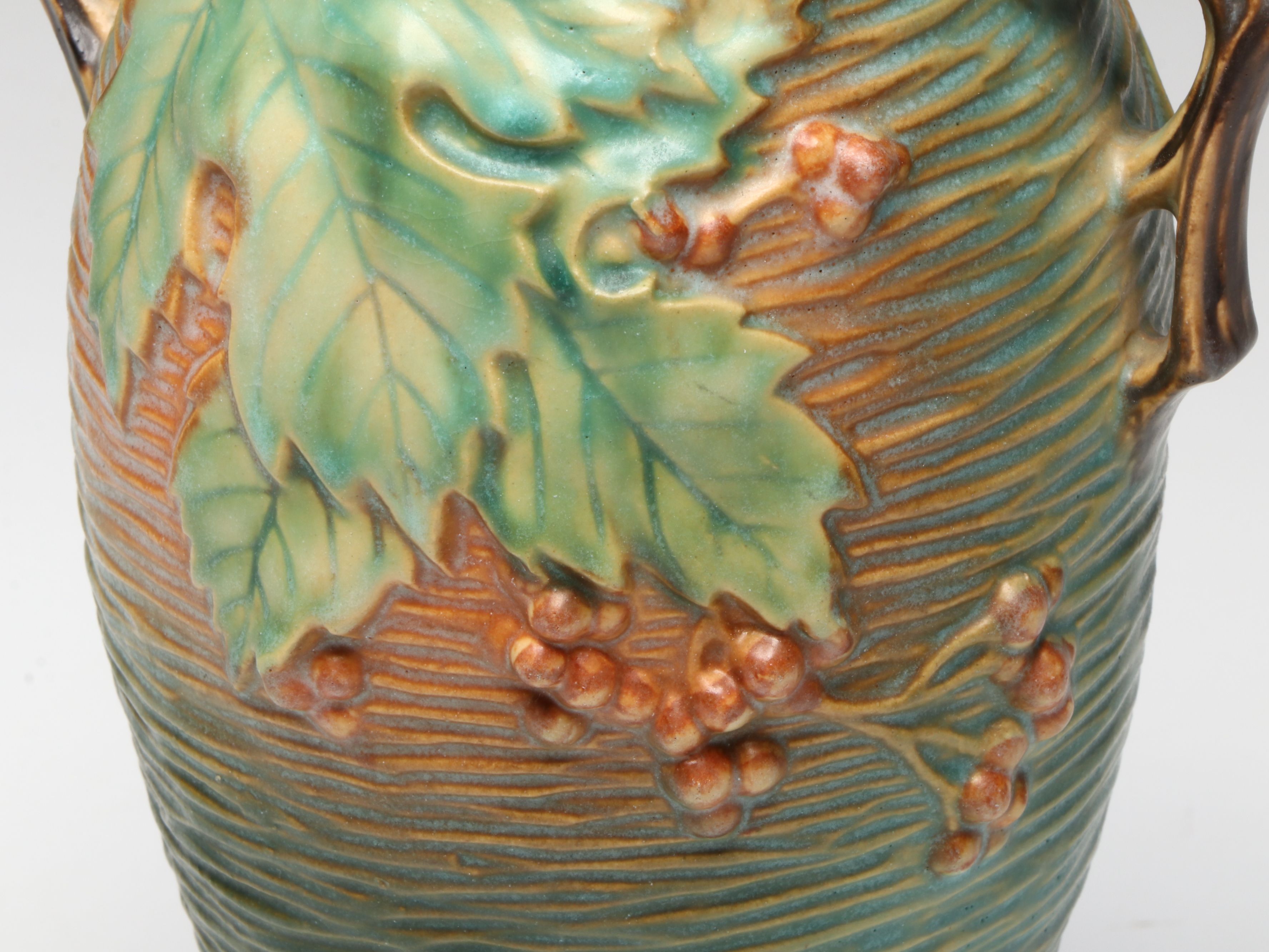 Roseville Pottery "Bushberry" Ceramic Handled Vase