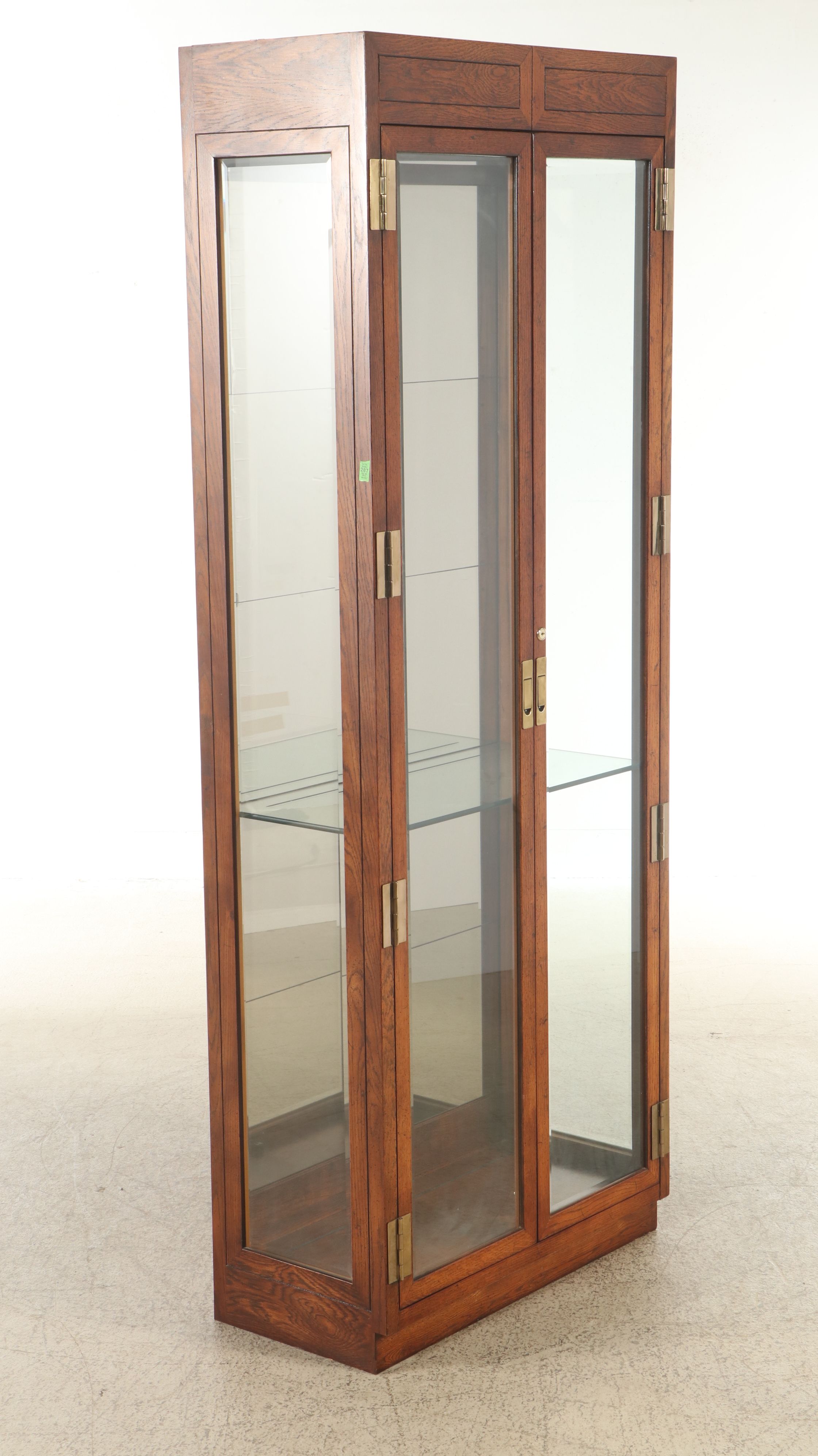 Henredon Oak Glass Front Campaign Style Display Cabinet