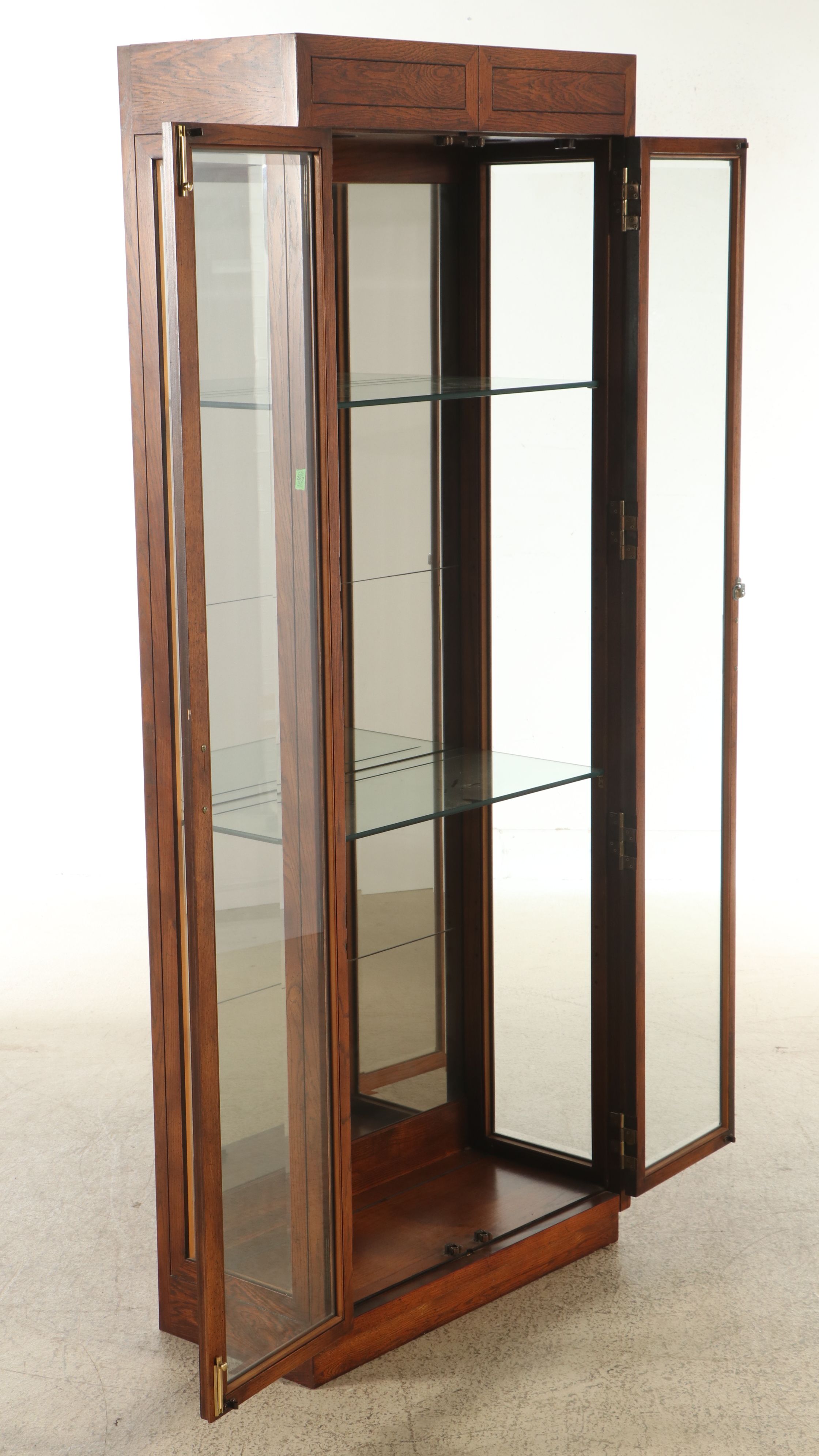 Henredon Oak Glass Front Campaign Style Display Cabinet