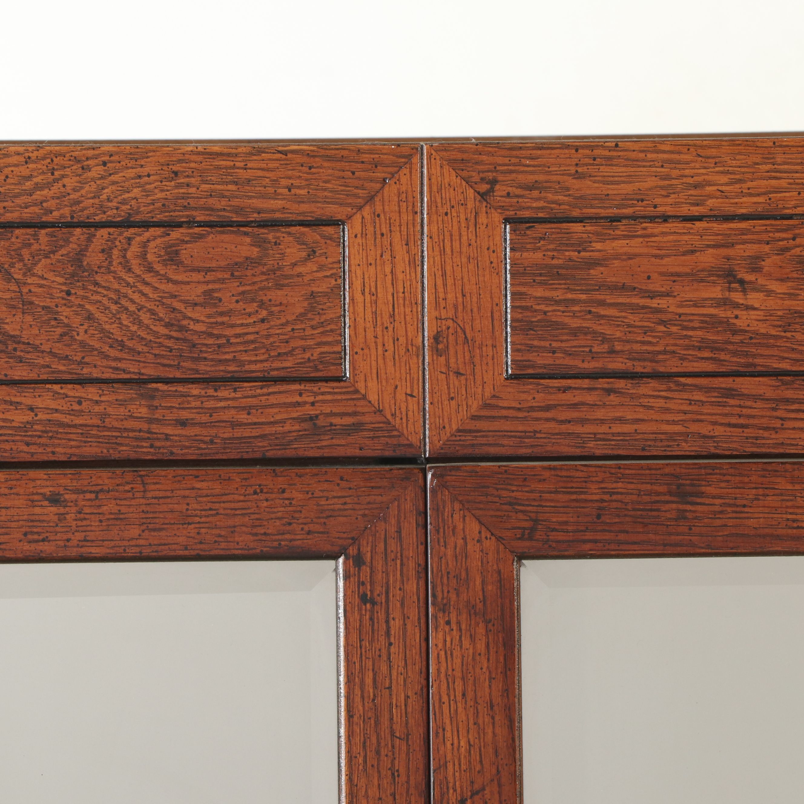 Henredon Oak Glass Front Campaign Style Display Cabinet