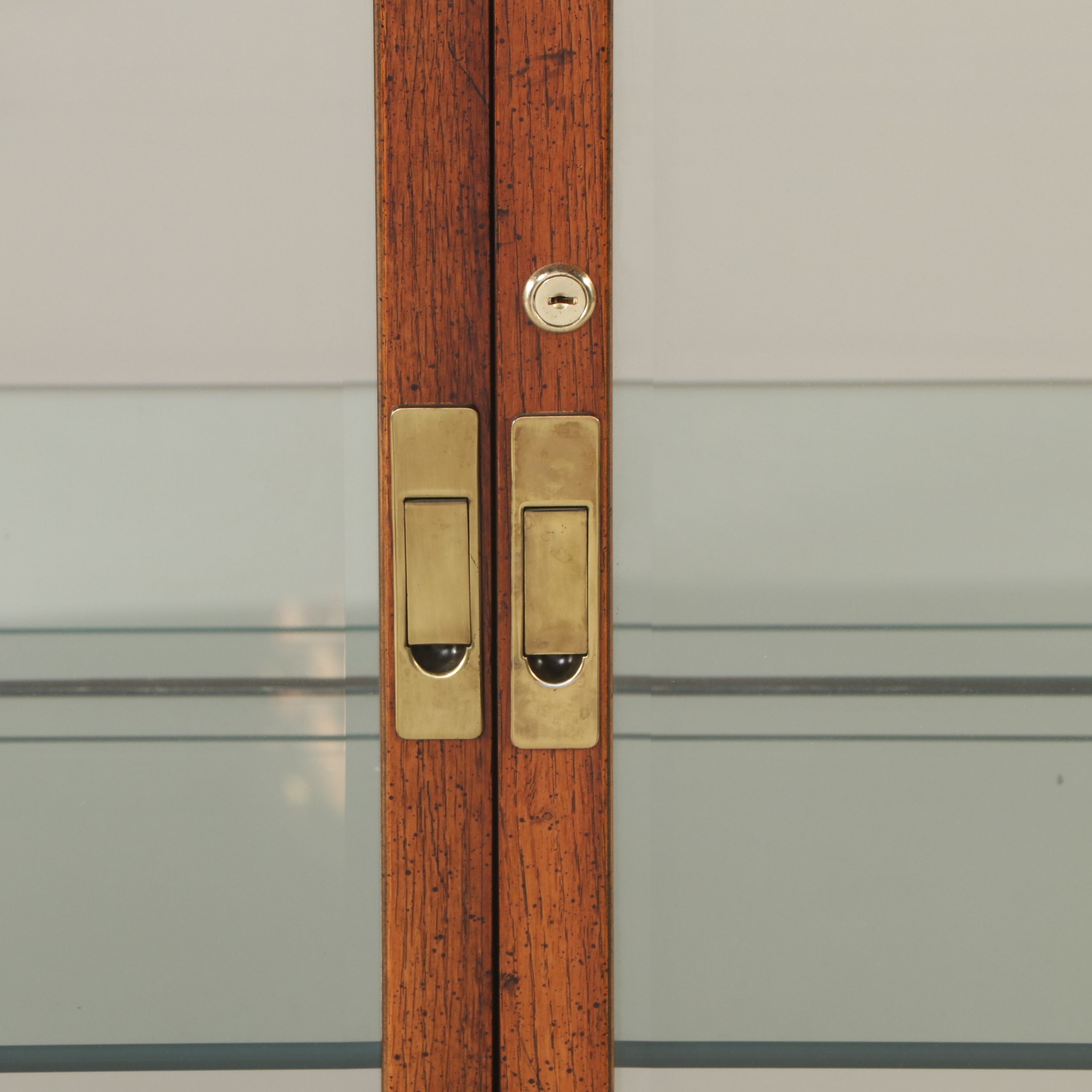 Henredon Oak Glass Front Campaign Style Display Cabinet