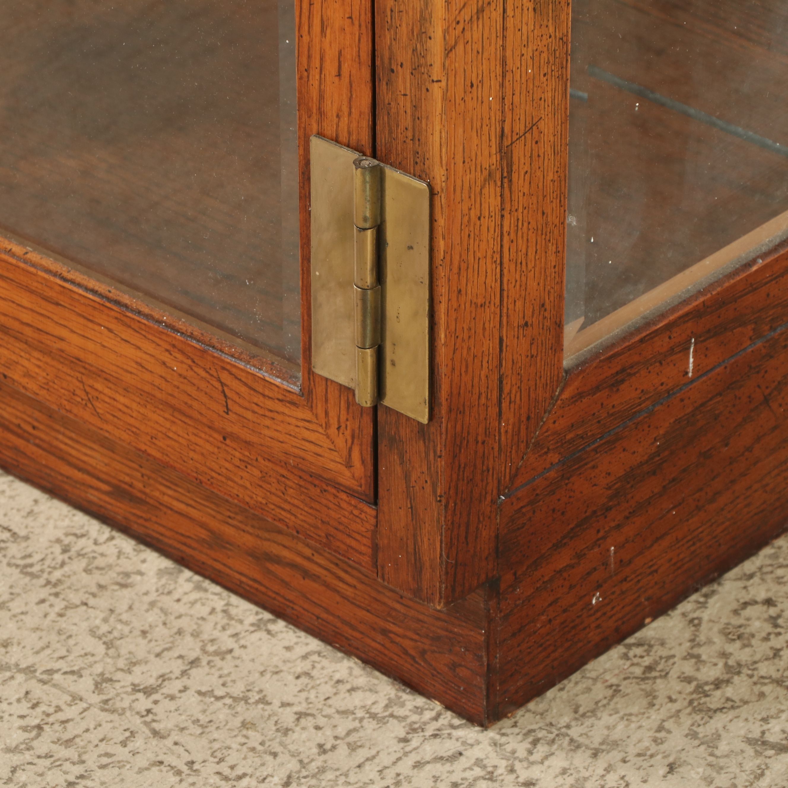 Henredon Oak Glass Front Campaign Style Display Cabinet