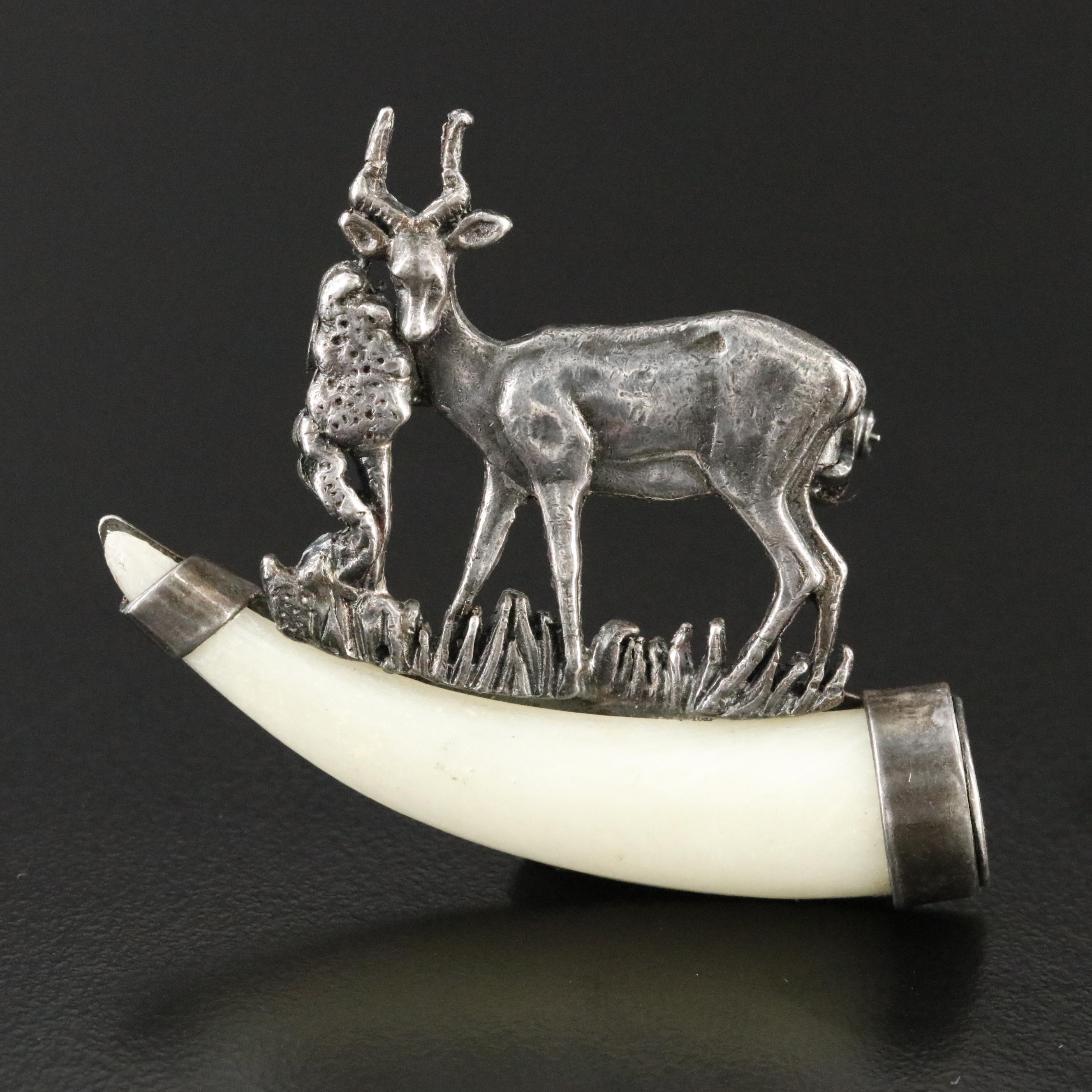 800 Silver and Sterling Kudu Brooch