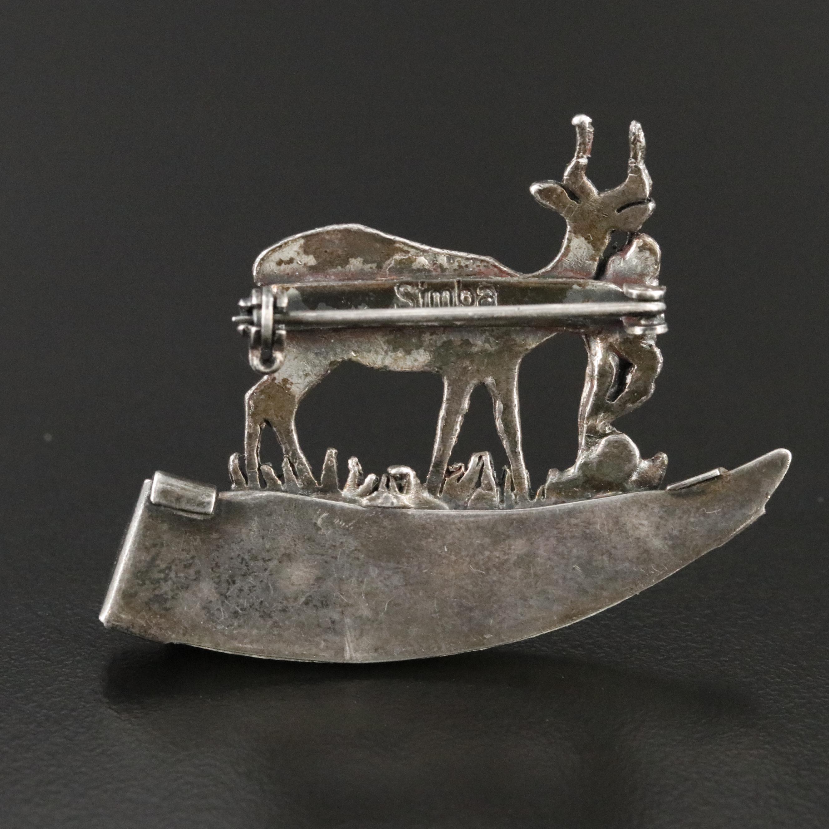 800 Silver and Sterling Kudu Brooch