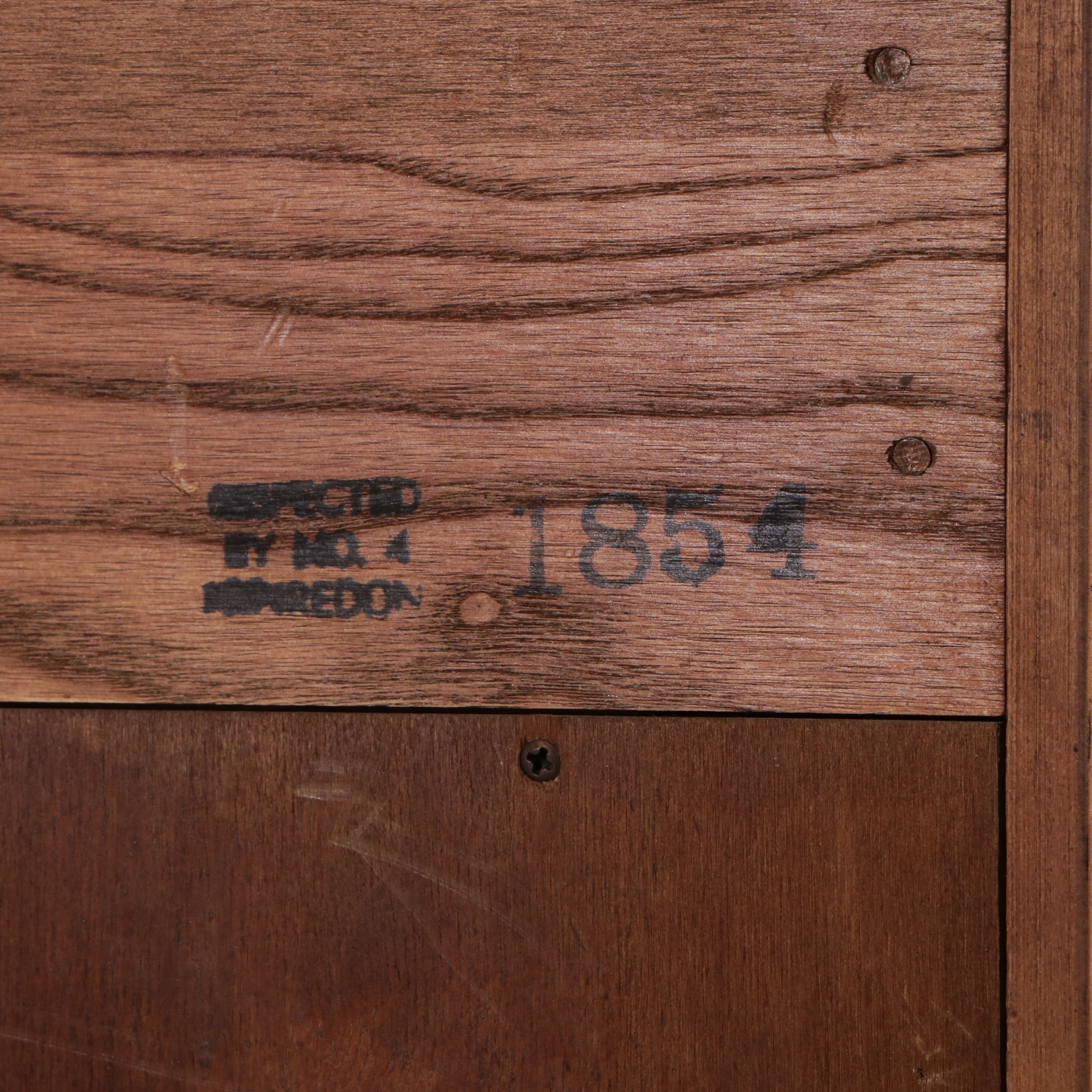 Henredon Oak Finish Mirrored Back Campaign Style Display Cabinets