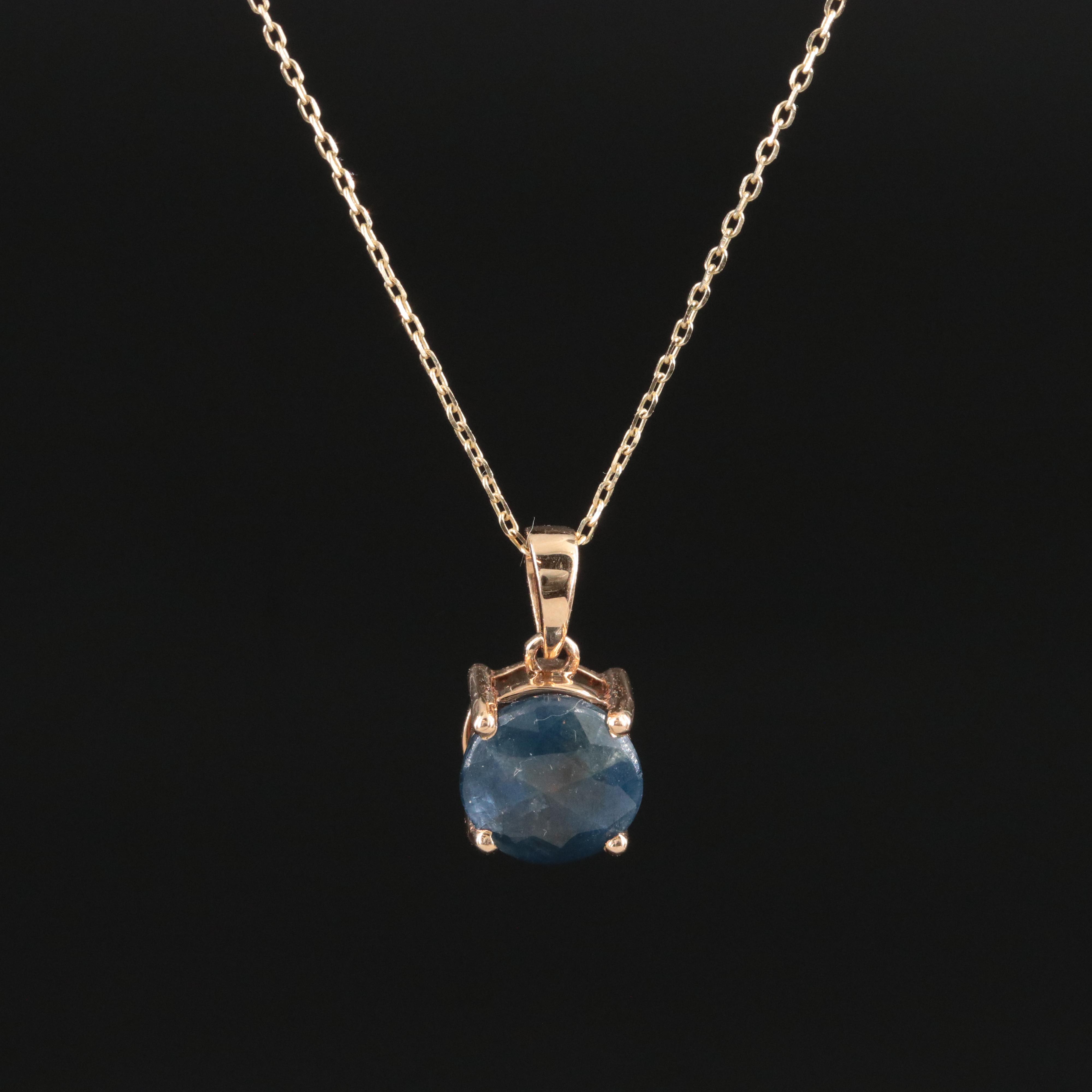 14K 1.89 CT Sapphire Solitaire Pendant Necklace
