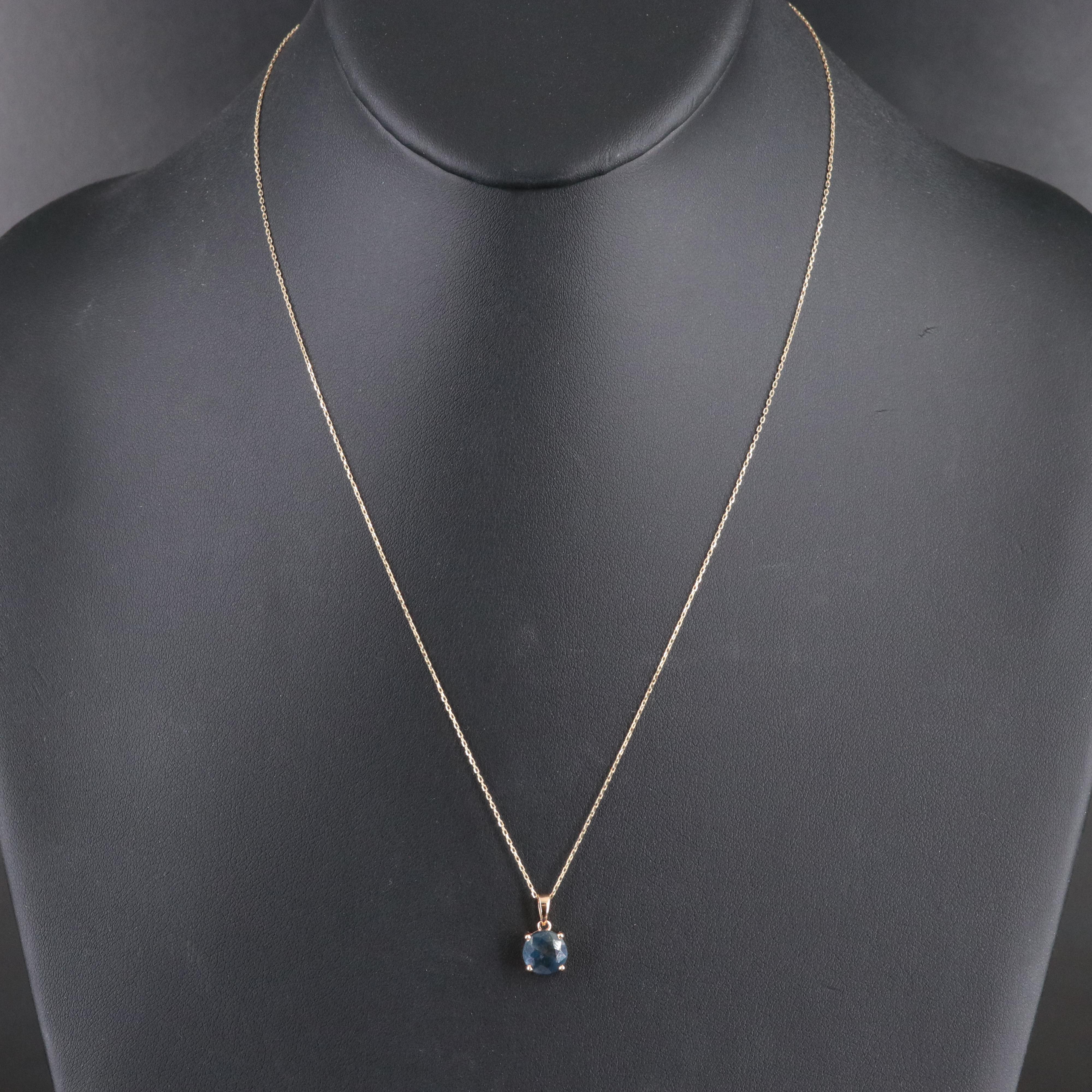 14K 1.89 CT Sapphire Solitaire Pendant Necklace